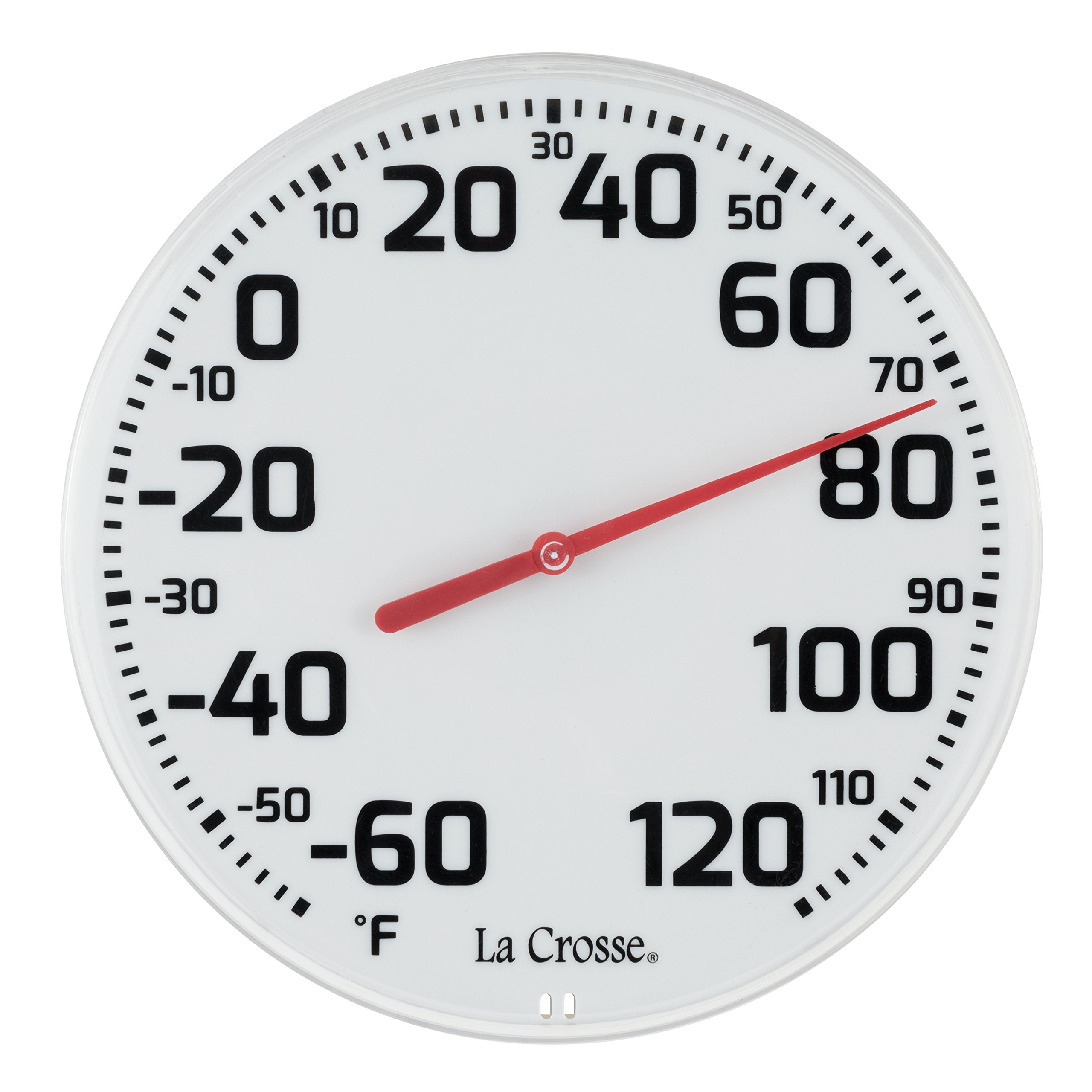 La Crosse front view showing readable white dial and benefit of quick temperature checks