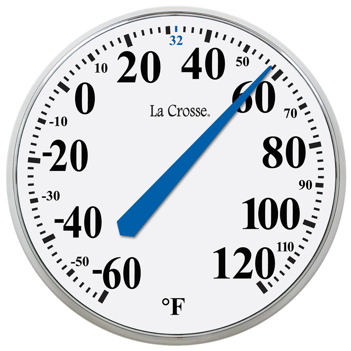 La Crosse Technology front view showing large dial for easy outdoor reading