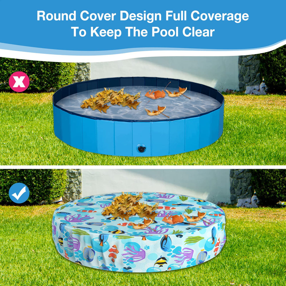 Ladadee cover on pool in backyard, maintains a cleaner tub