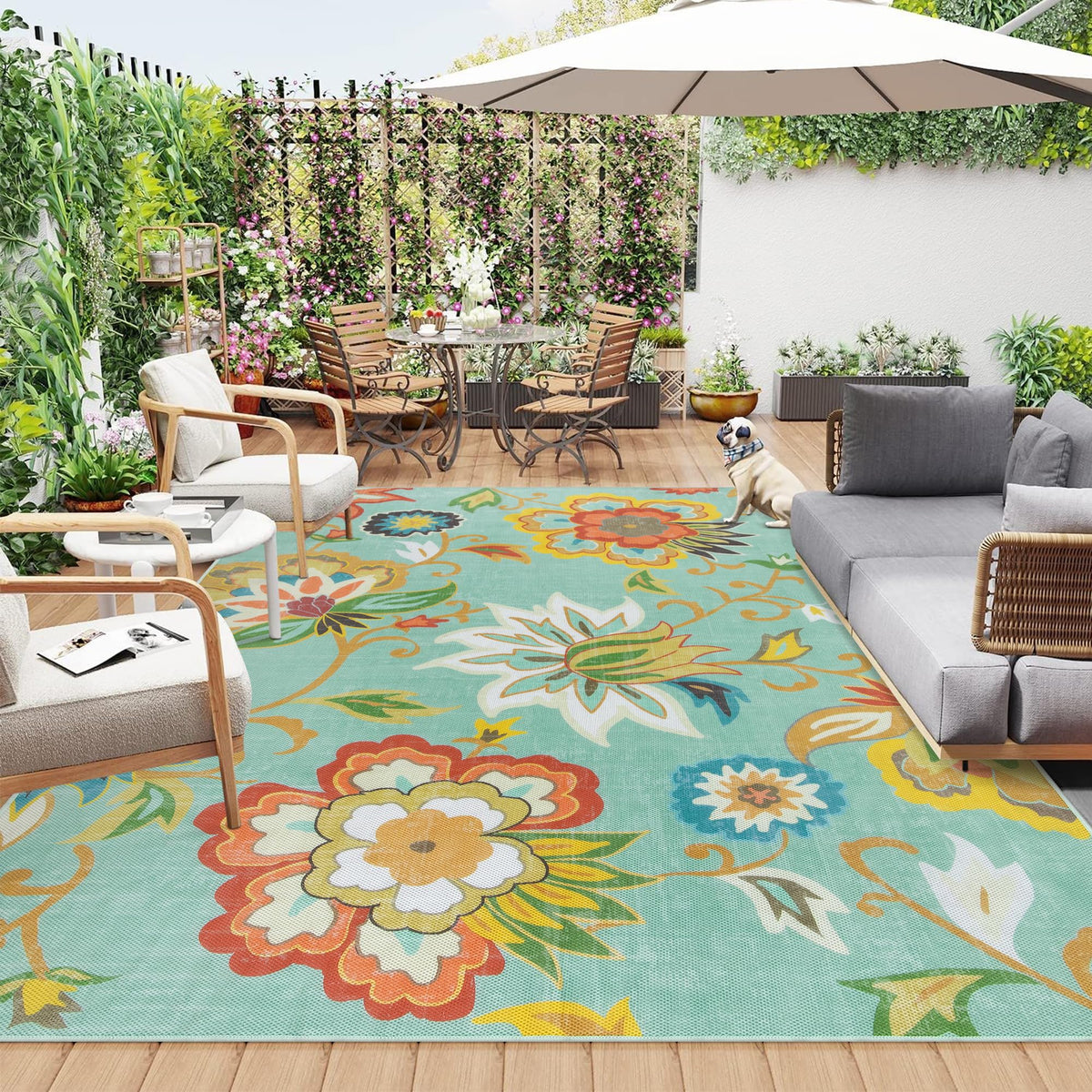 Lahome floral rug front view showing full pattern and size benefit