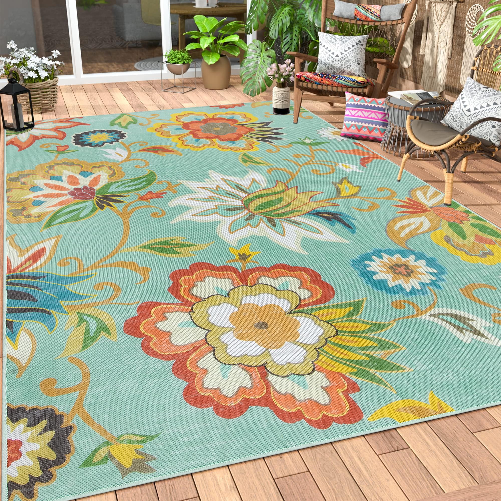 Lahome floral rug folded for portability and easy storage benefit