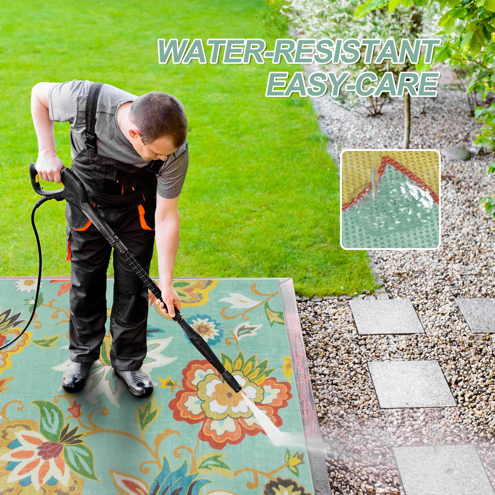 Lahome floral rug TPE backing detail showing non-slip safety