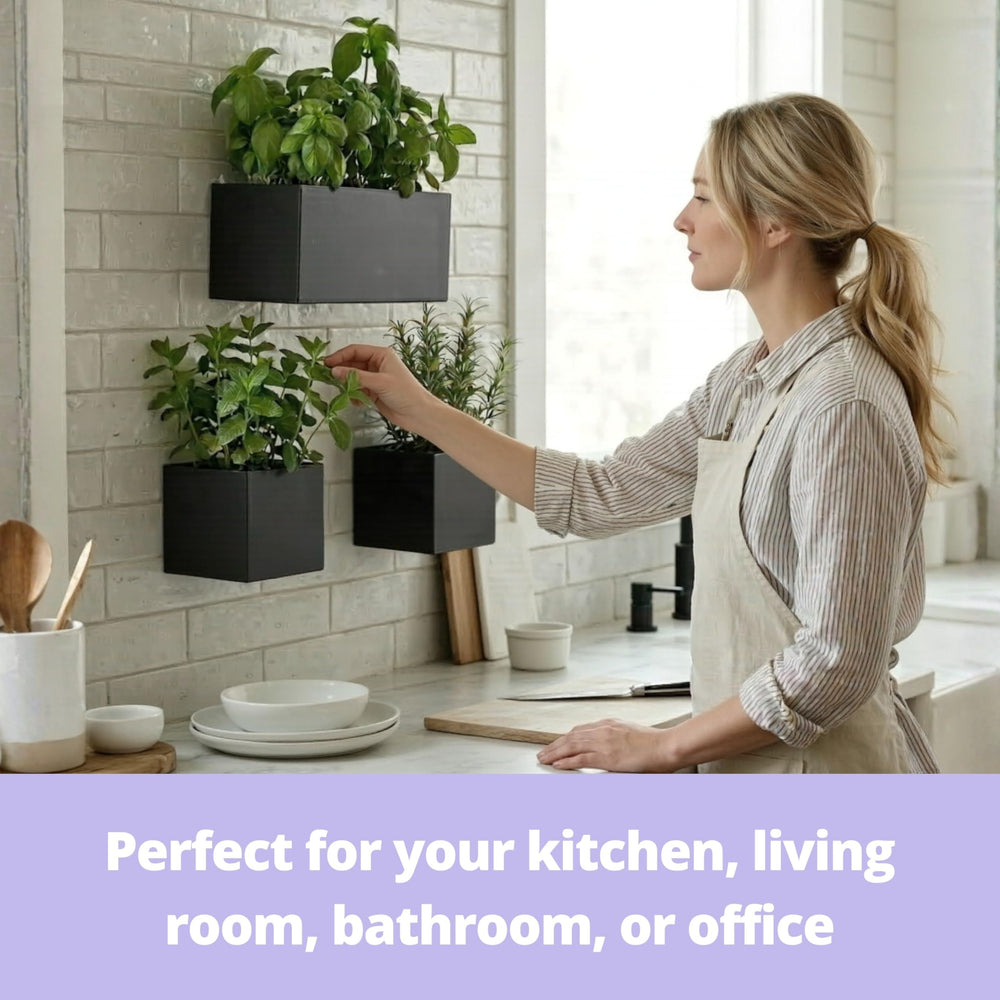 LáLáGreen planters mounted on brick wall offering space-saving greenery
