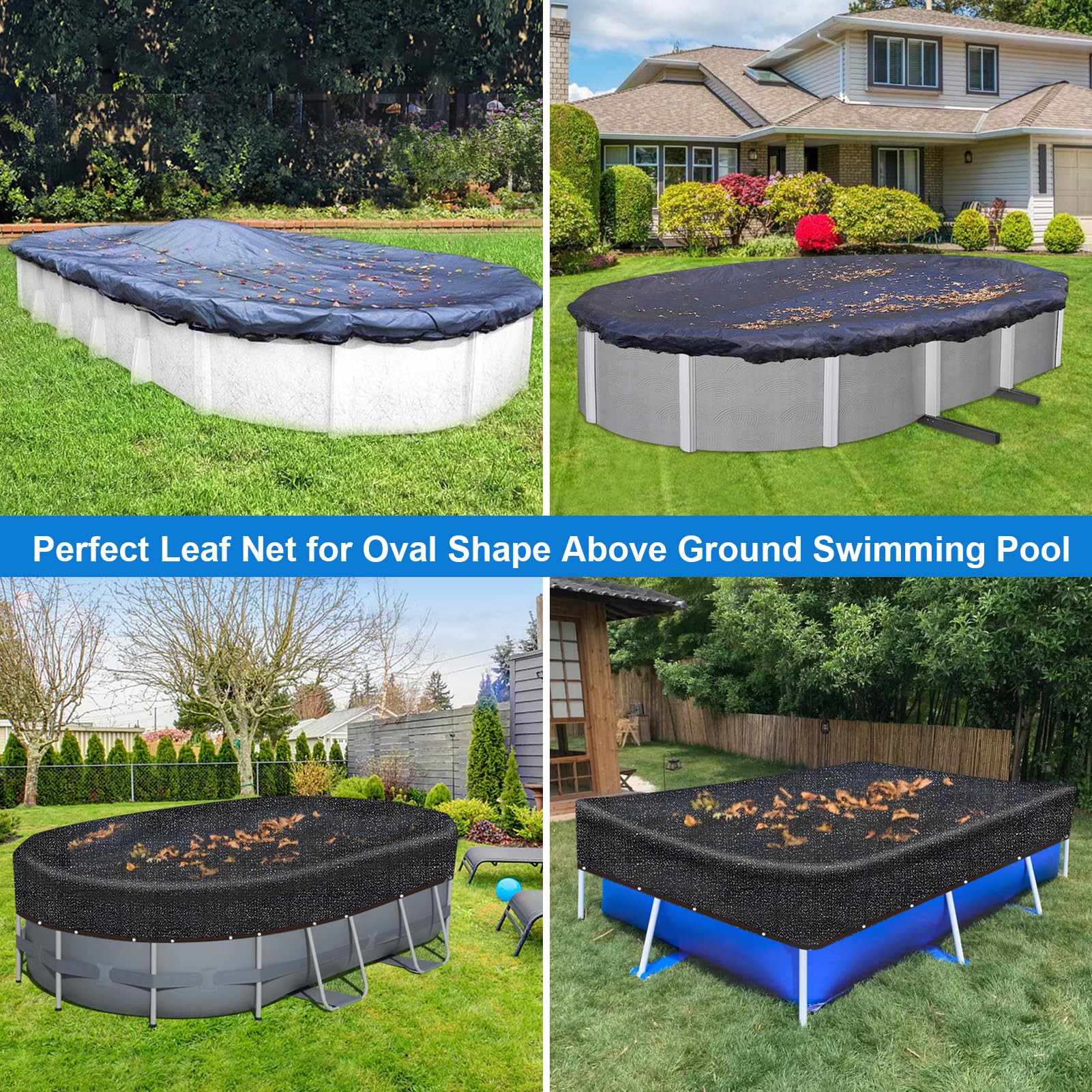 Lanathel net installed on oval pool preventing debris while allowing drainage