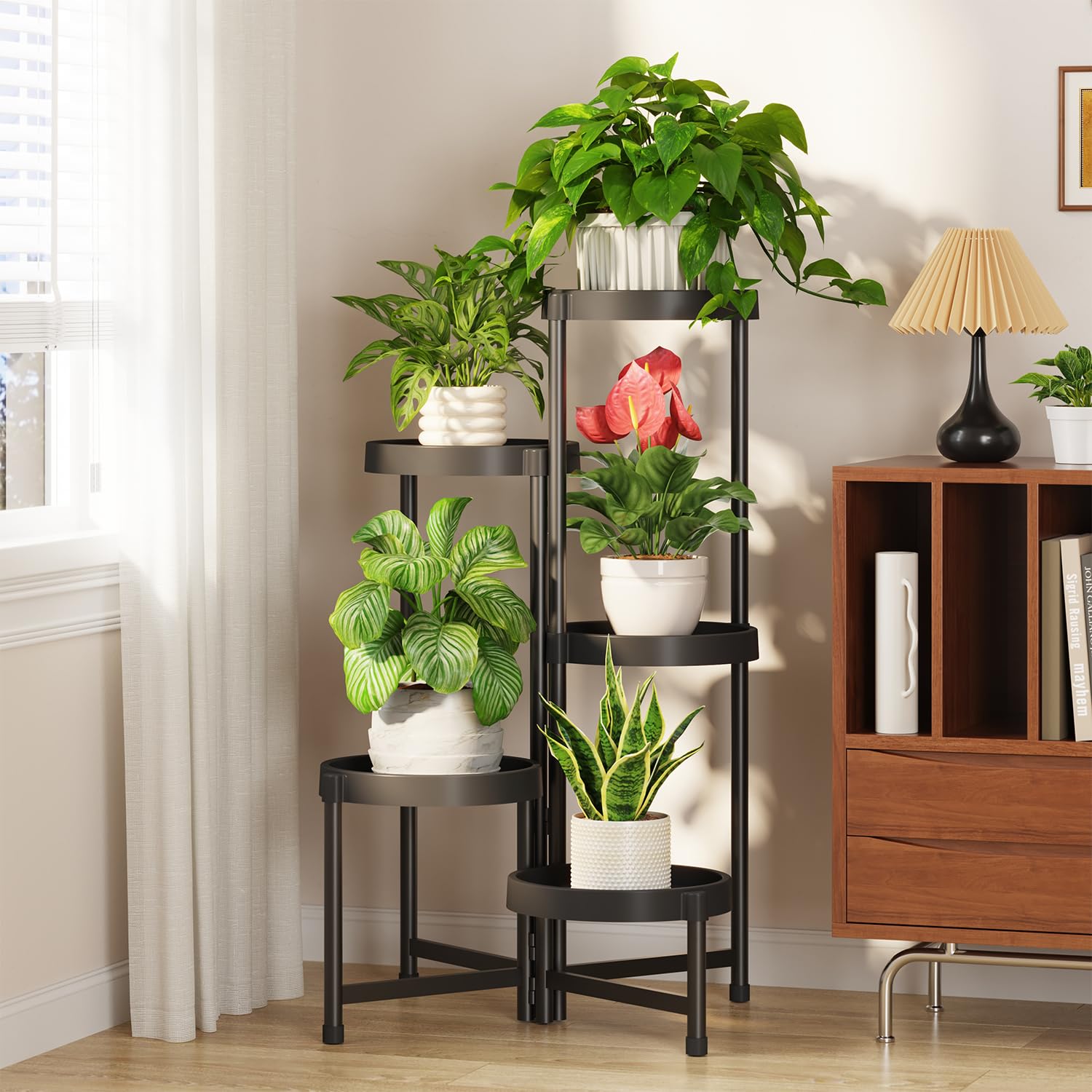 LASZOLA front view of 5-tier plant stand showing neat multi-plant display and space saving