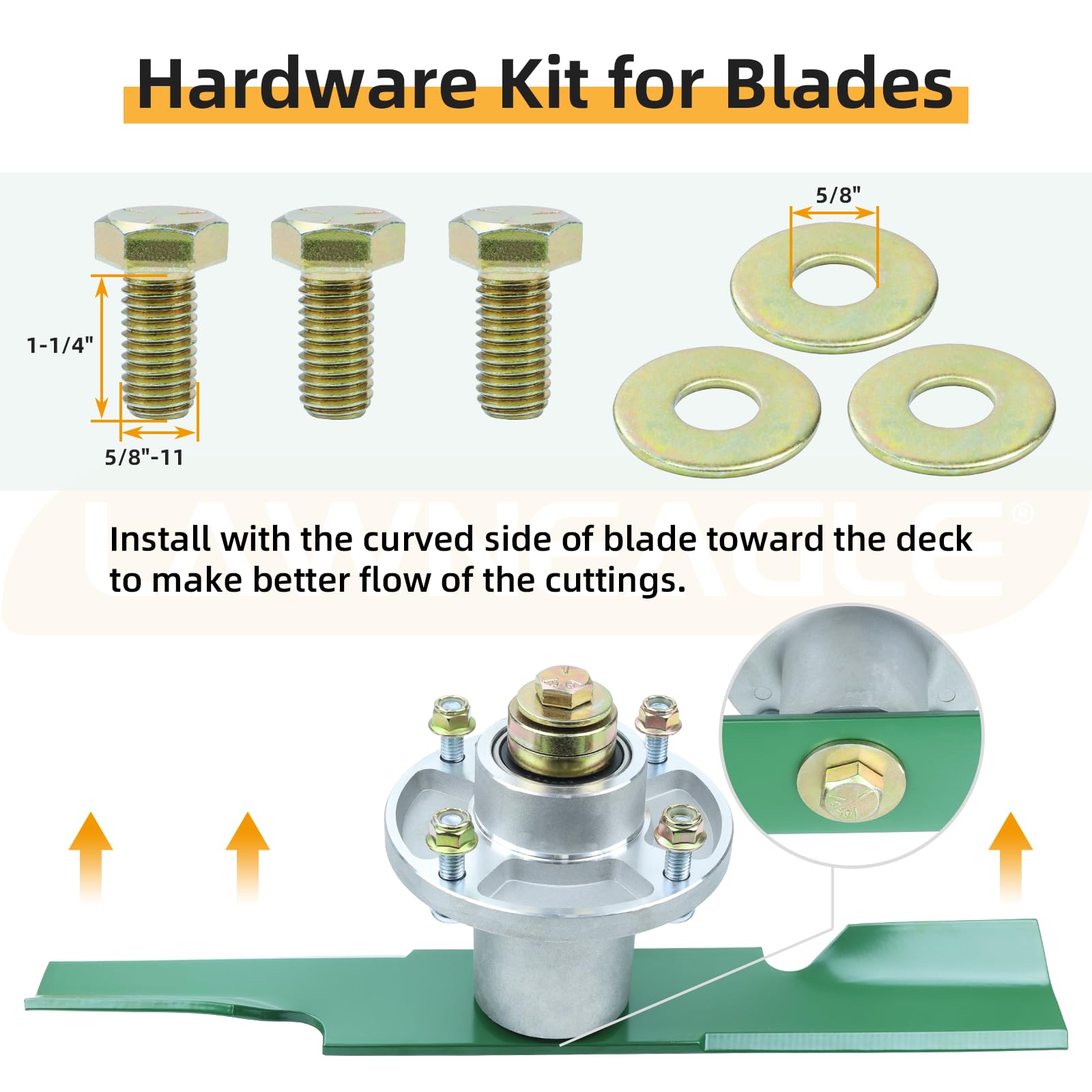 Lawneagle blade installed on deck demonstrating quick swap