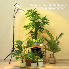 LBW grow light tripod extended to full height demonstrating adjustable reach for tall plants