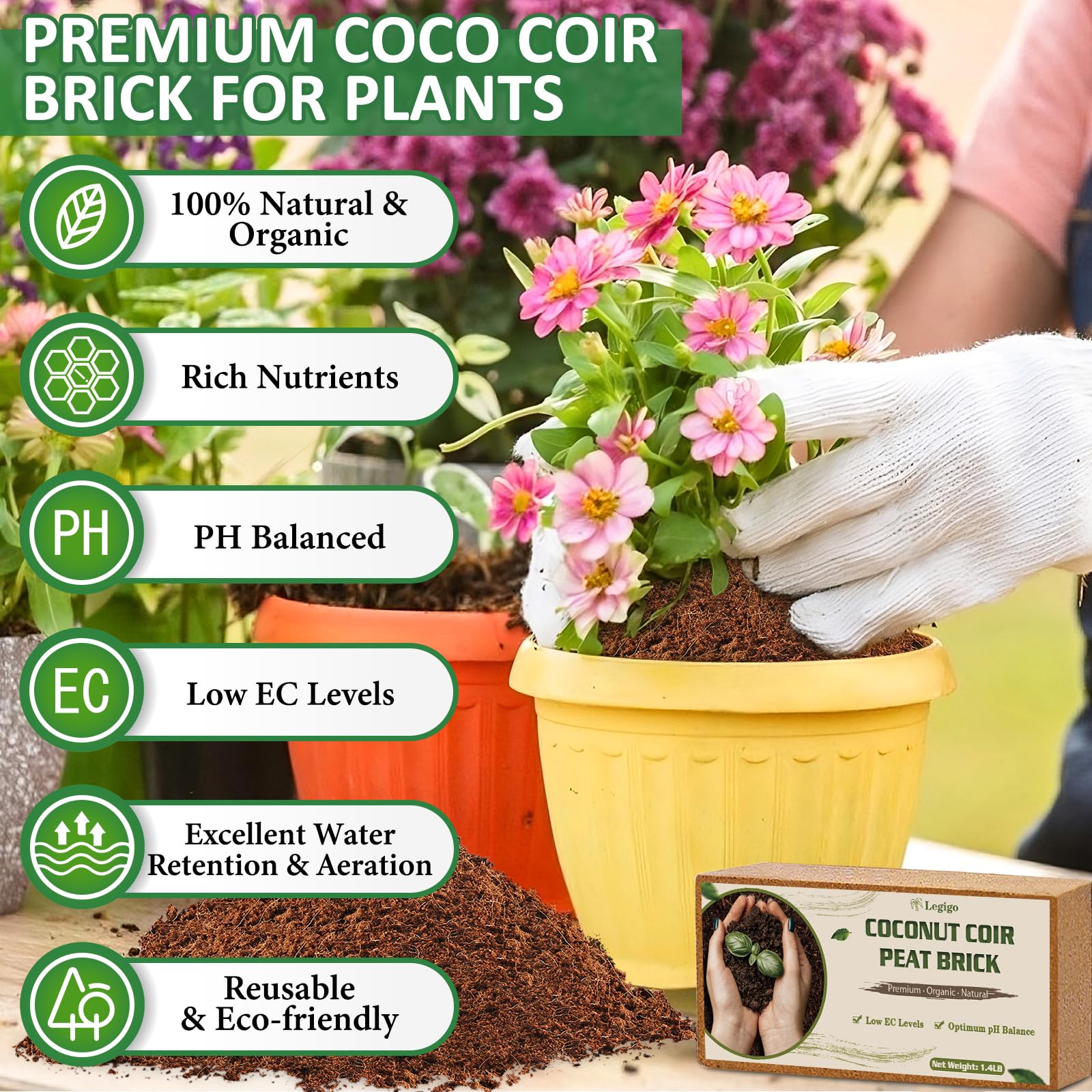 Legigo close-up of expanded coir fiber texture promoting root aeration