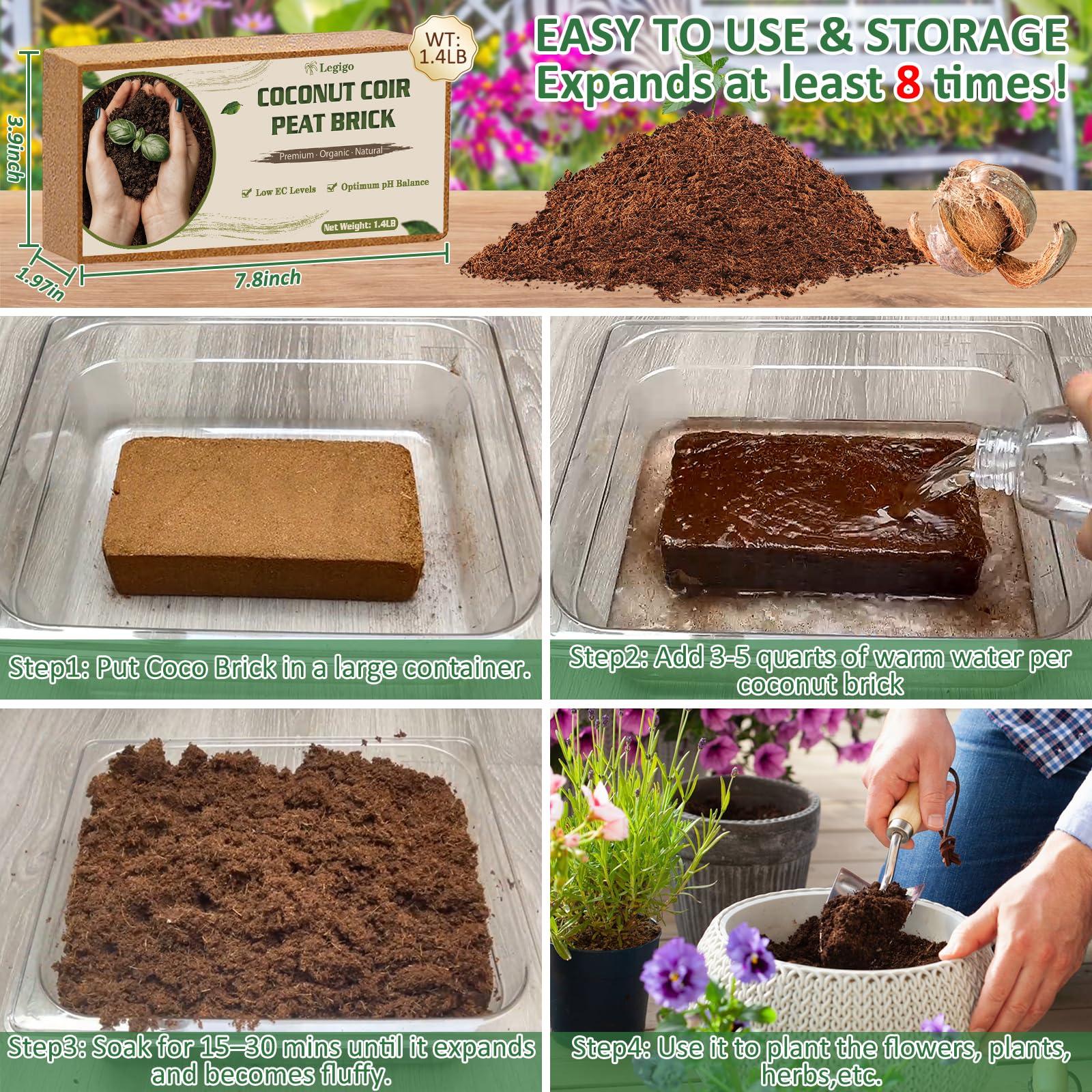 Legigo hands potting plants with hydrated coir for improved drainage