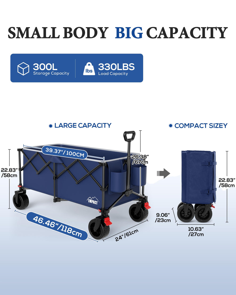 LEISURE IMPACT folded compact size in car trunk for easy storage and transport