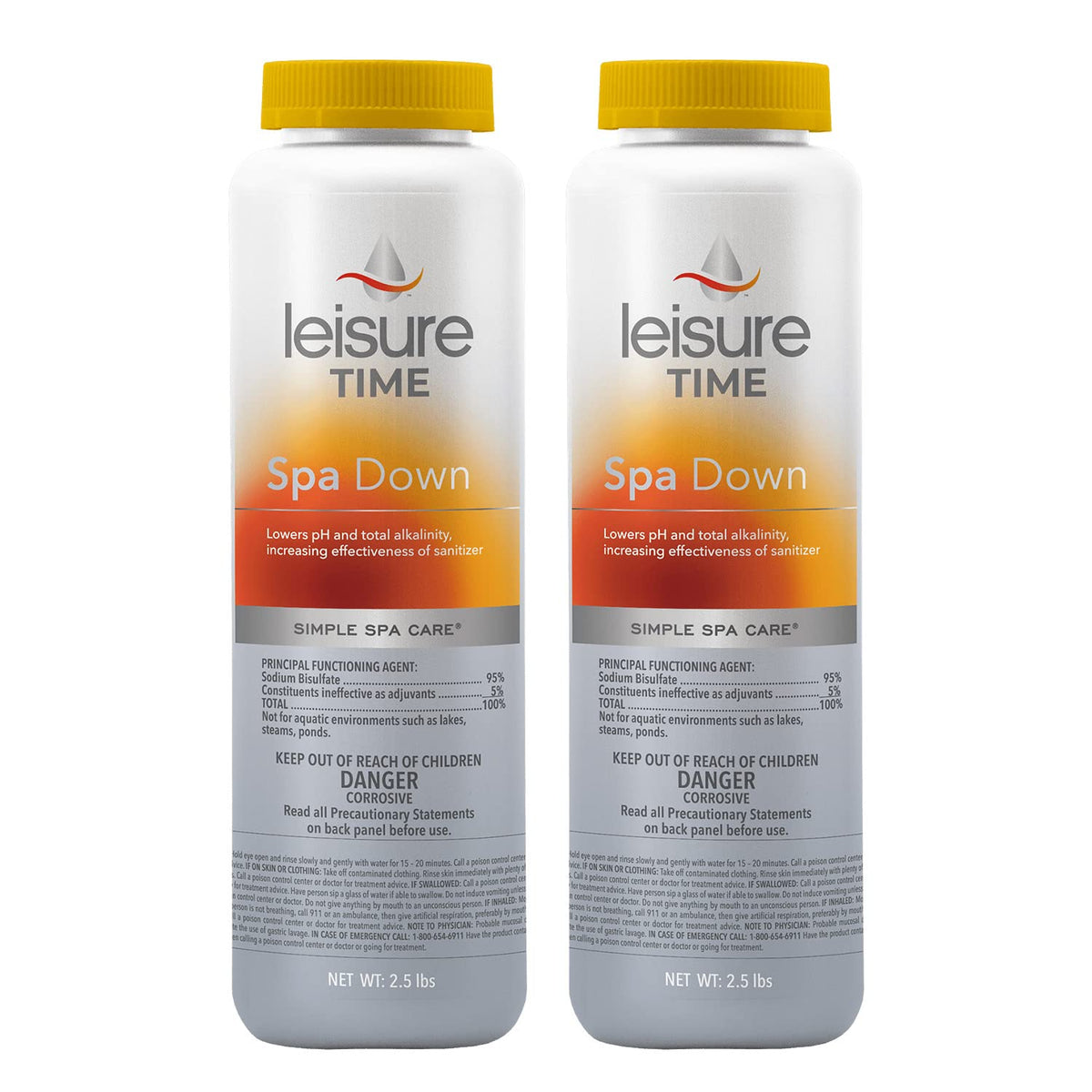 LEISURE TIME front packaging showing 2.5 lb tub and clear usage benefit