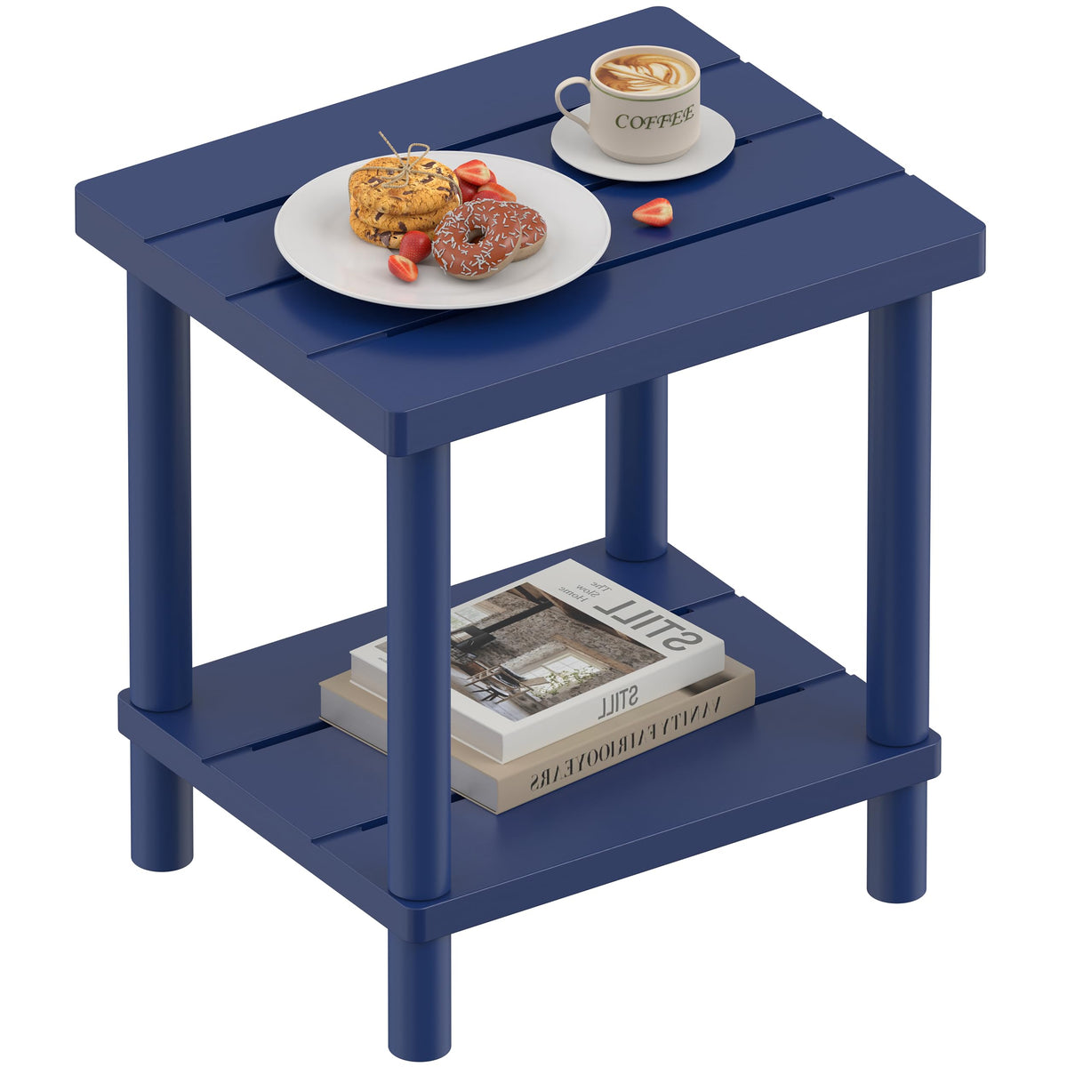 LEJANEOYE front view of bamboo side table showing stable two-tier design and compact footprint