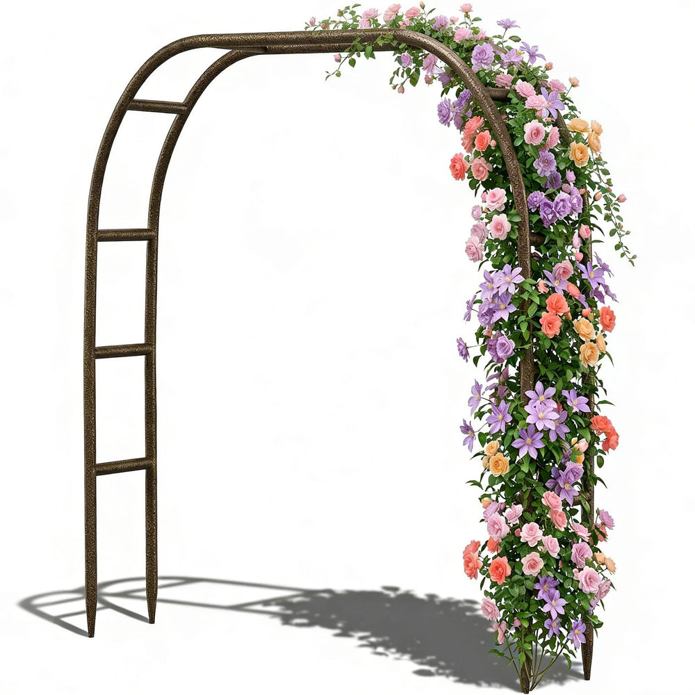 LeJoy Garden arch front view showing elegant bronze finish and benefit of focal entrance