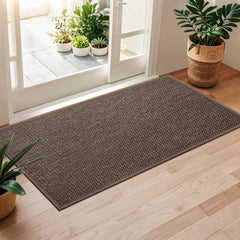 LEKEEPGO front view of brown door mat showing full coverage and curb appeal