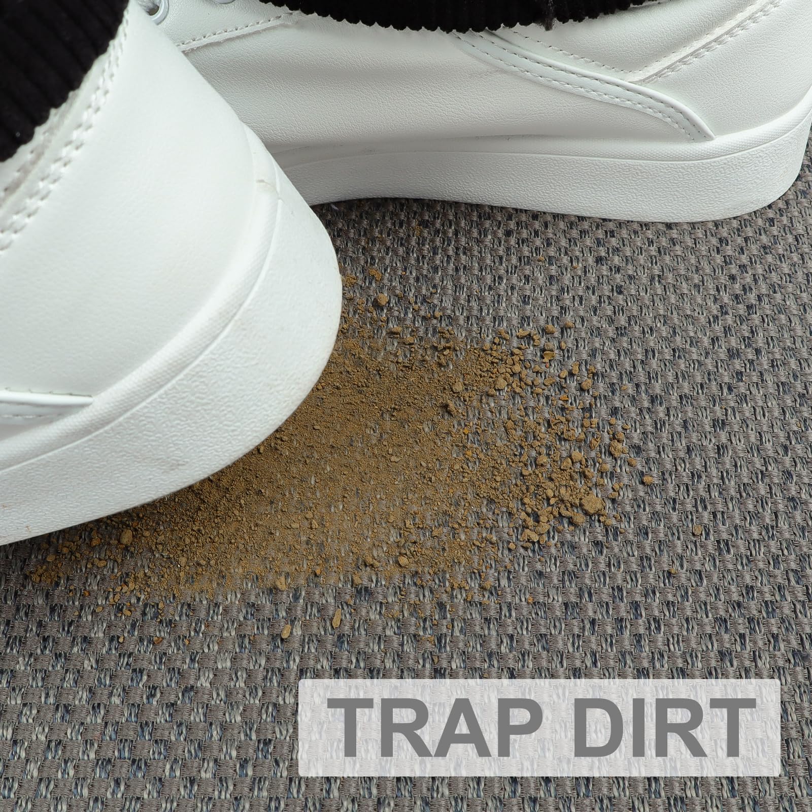 LEKEEPGO mat in an entryway with shoes to showcase dirt control