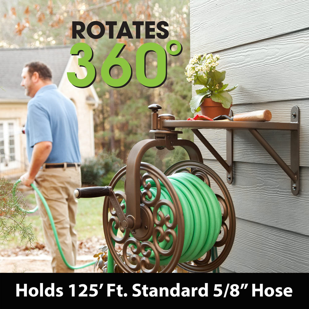 Liberty Garden attachable crank handle being used to wind hose smoothly