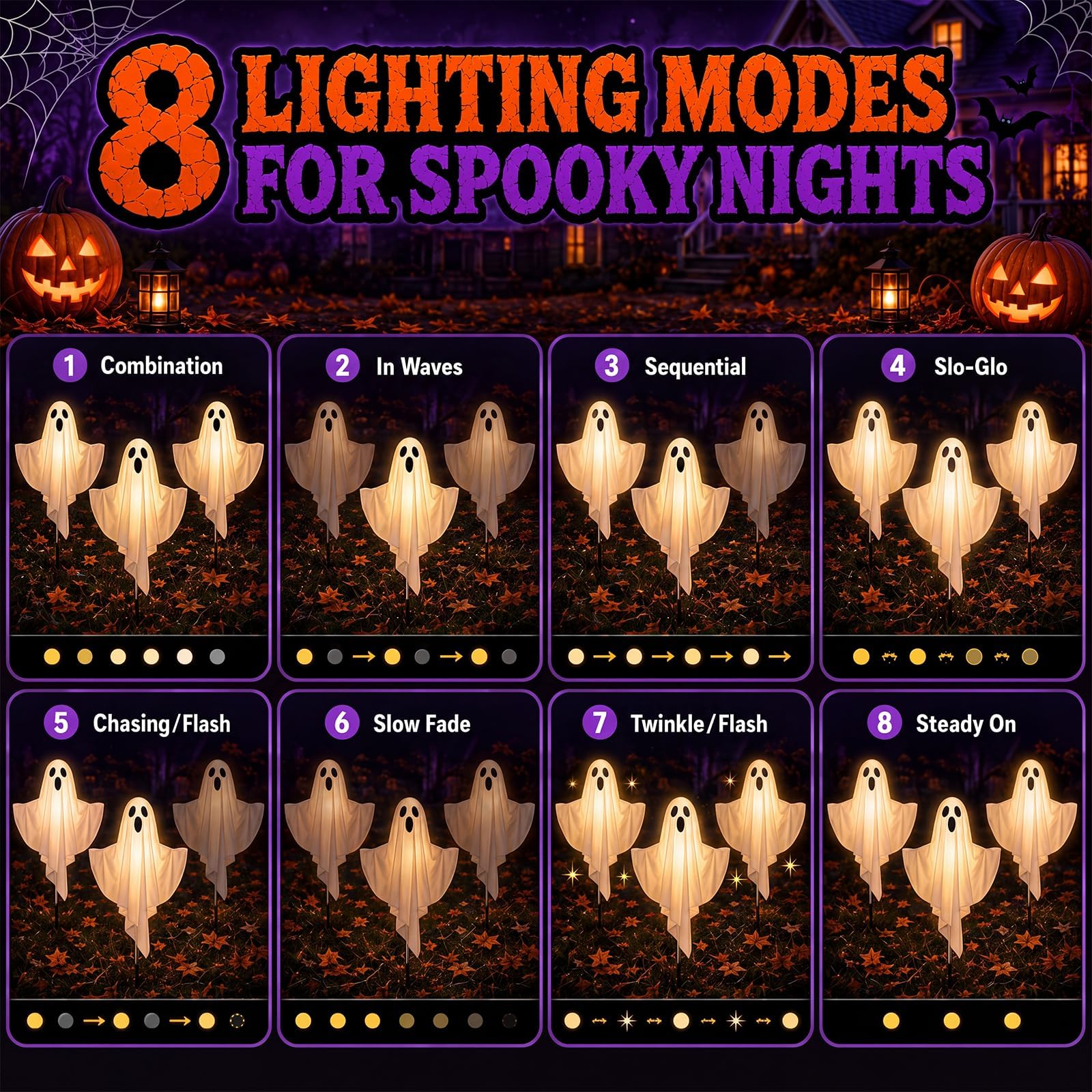 LIDODO ghosts along pathway at night guiding visitors with spooky illumination