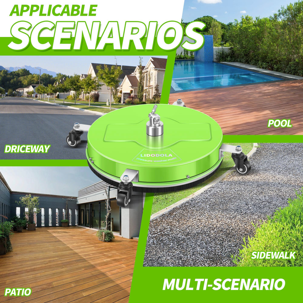 LidoDola next to garden hose and wand illustrating 19-inch cleaning scale and efficiency
