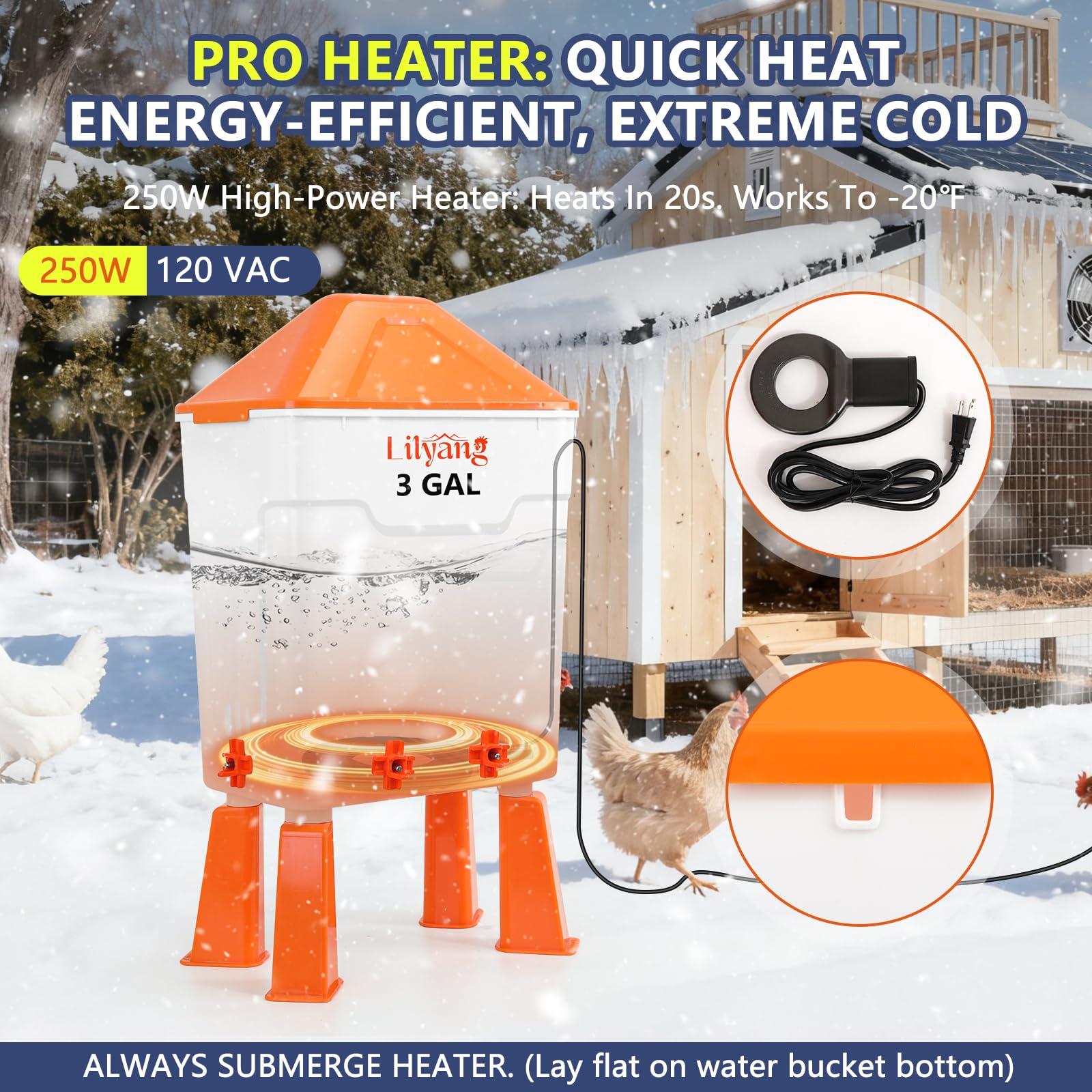 Lilyang waterer placed in coop showing winter-proof hydration benefit
