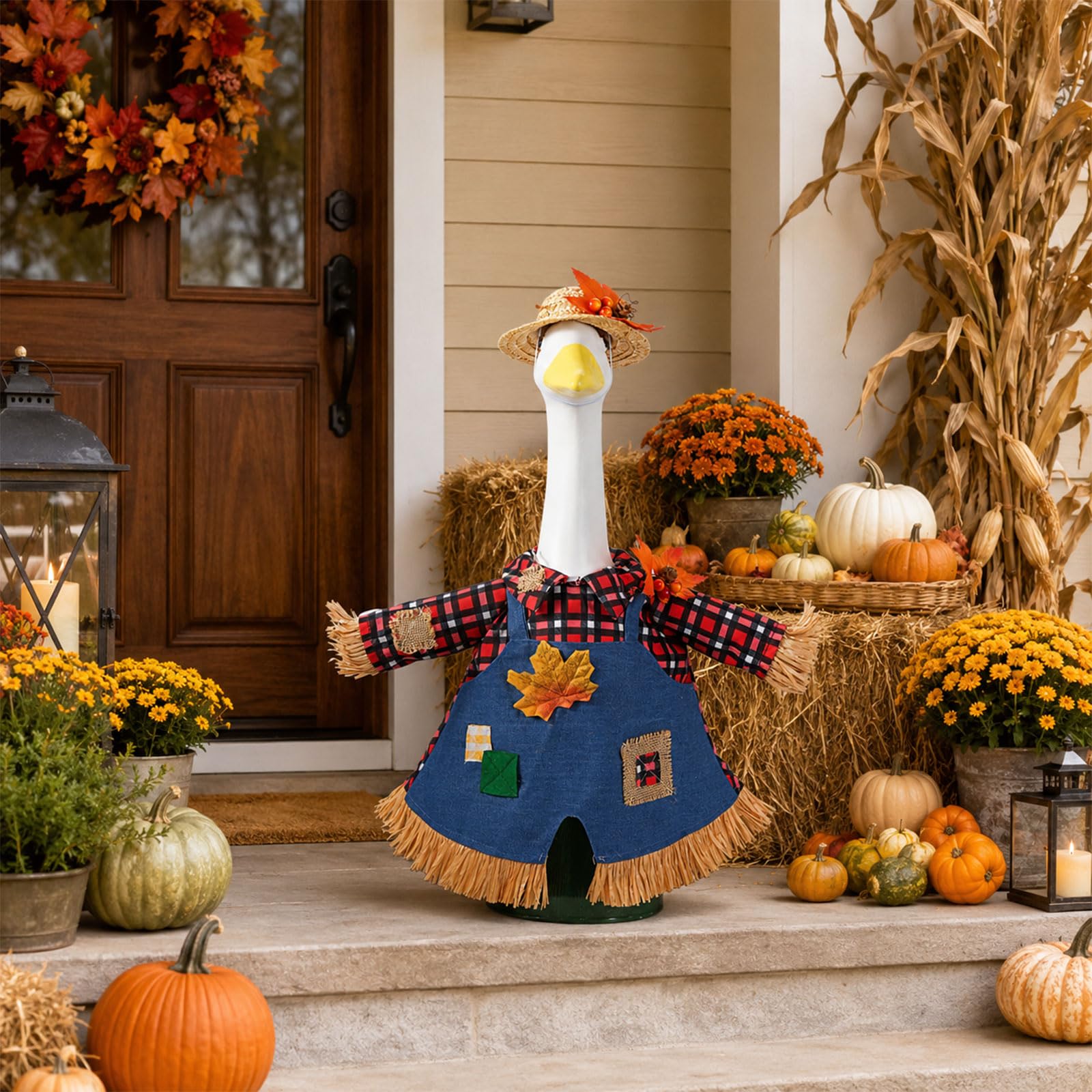 linastu lifestyle shot of dressed goose enhancing autumn yard decor