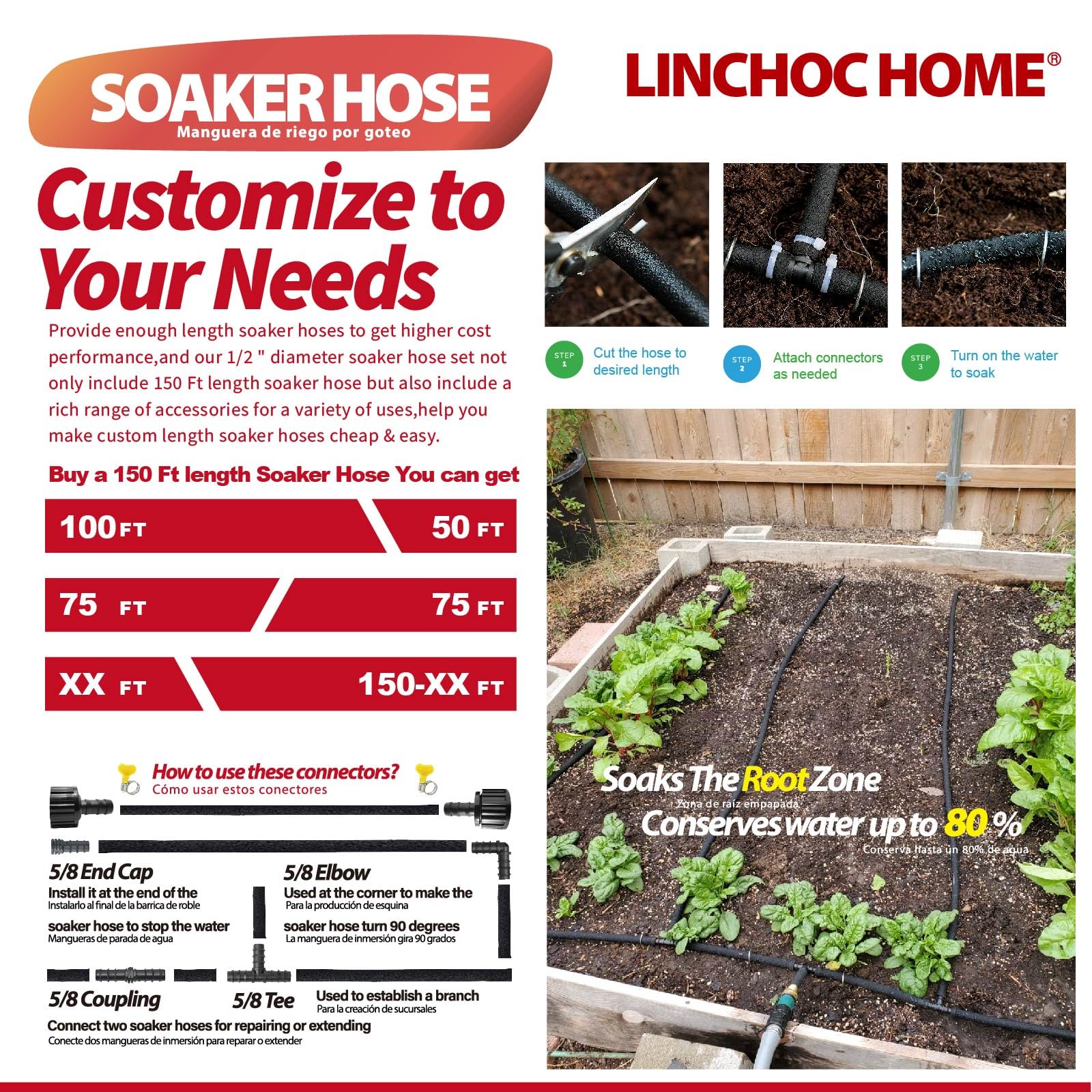 LINCHOC HOME hose laid flat on soil showing flexible, kink-resistant performance
