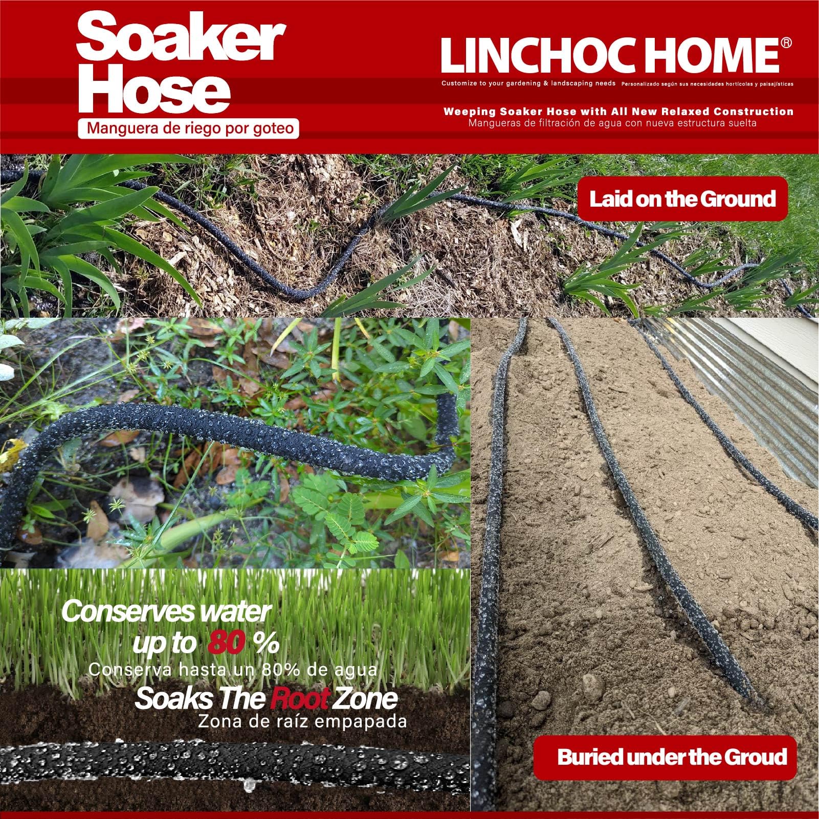 LINCHOC HOME installed soaker hose in raised beds illustrating even root-zone watering