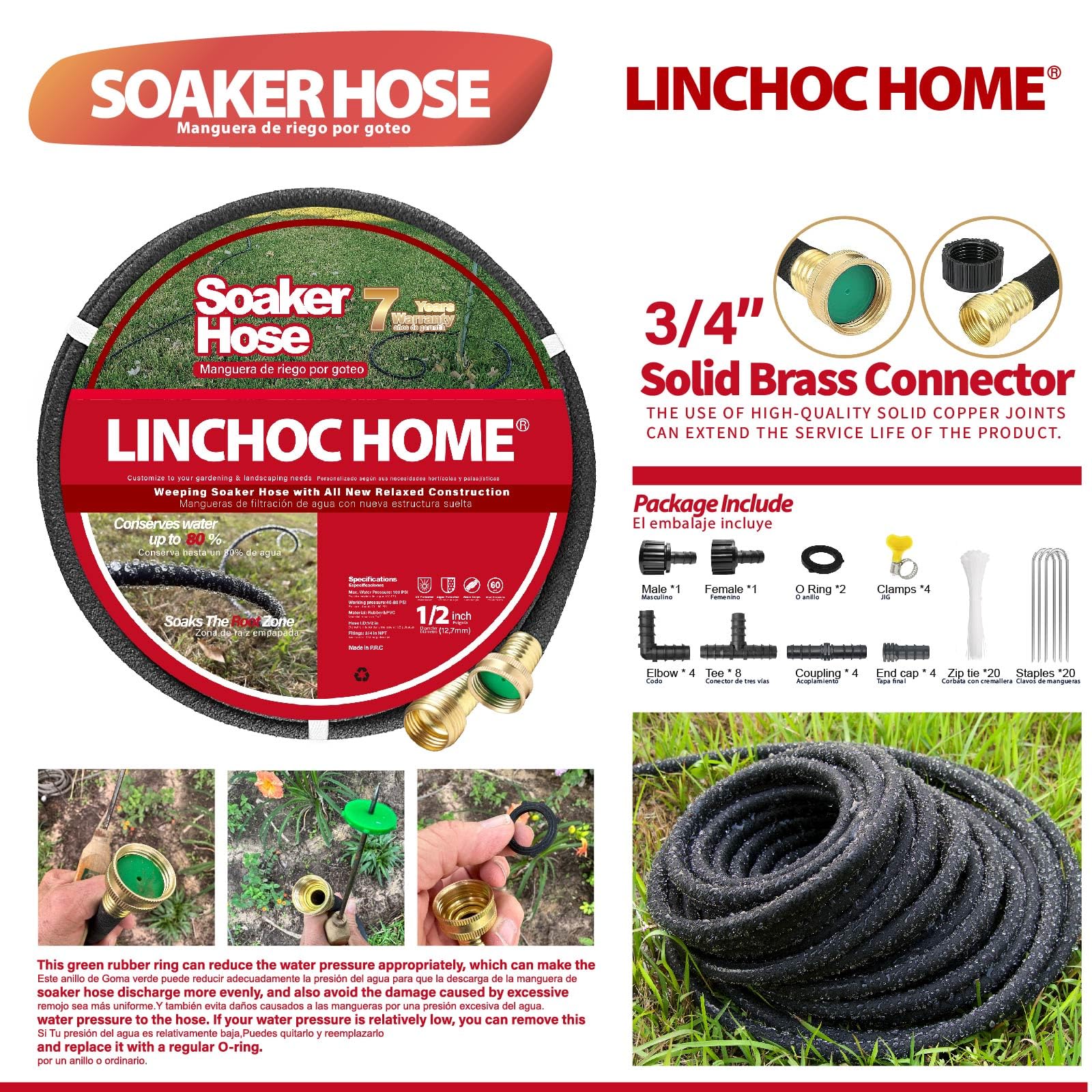 LINCHOC HOME close-up solid brass connector highlighting leak-resistant durability