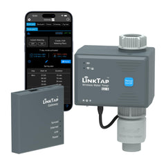 LinkTap G2S front view showing timer and gateway, reliable remote watering