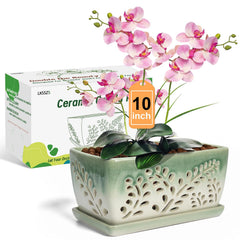 LKSSZS front view of ceramic orchid pot showing elegant shape and balance