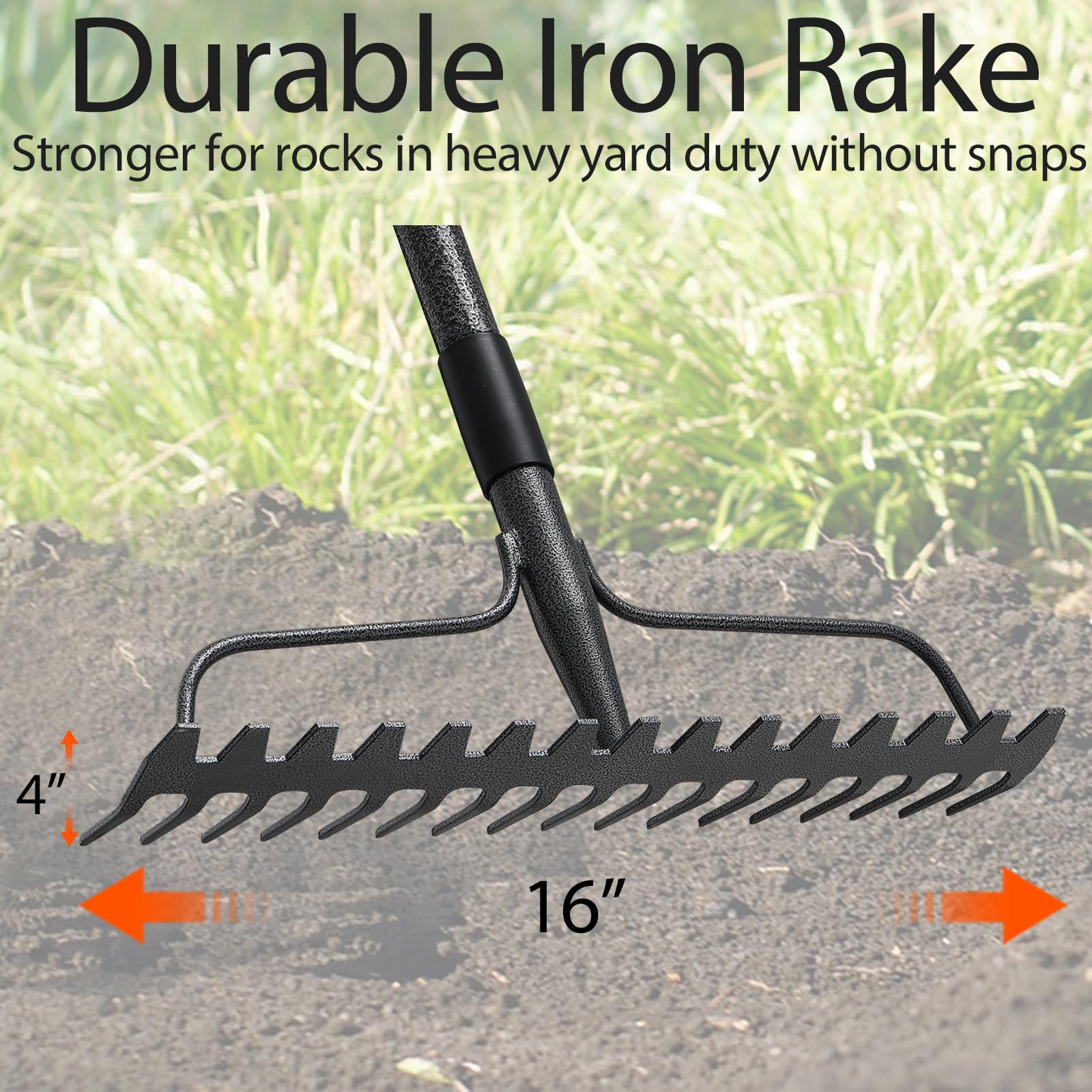 LLARGUEST close-up of metal 17 prongs highlighting durable construction and consistent soil contact