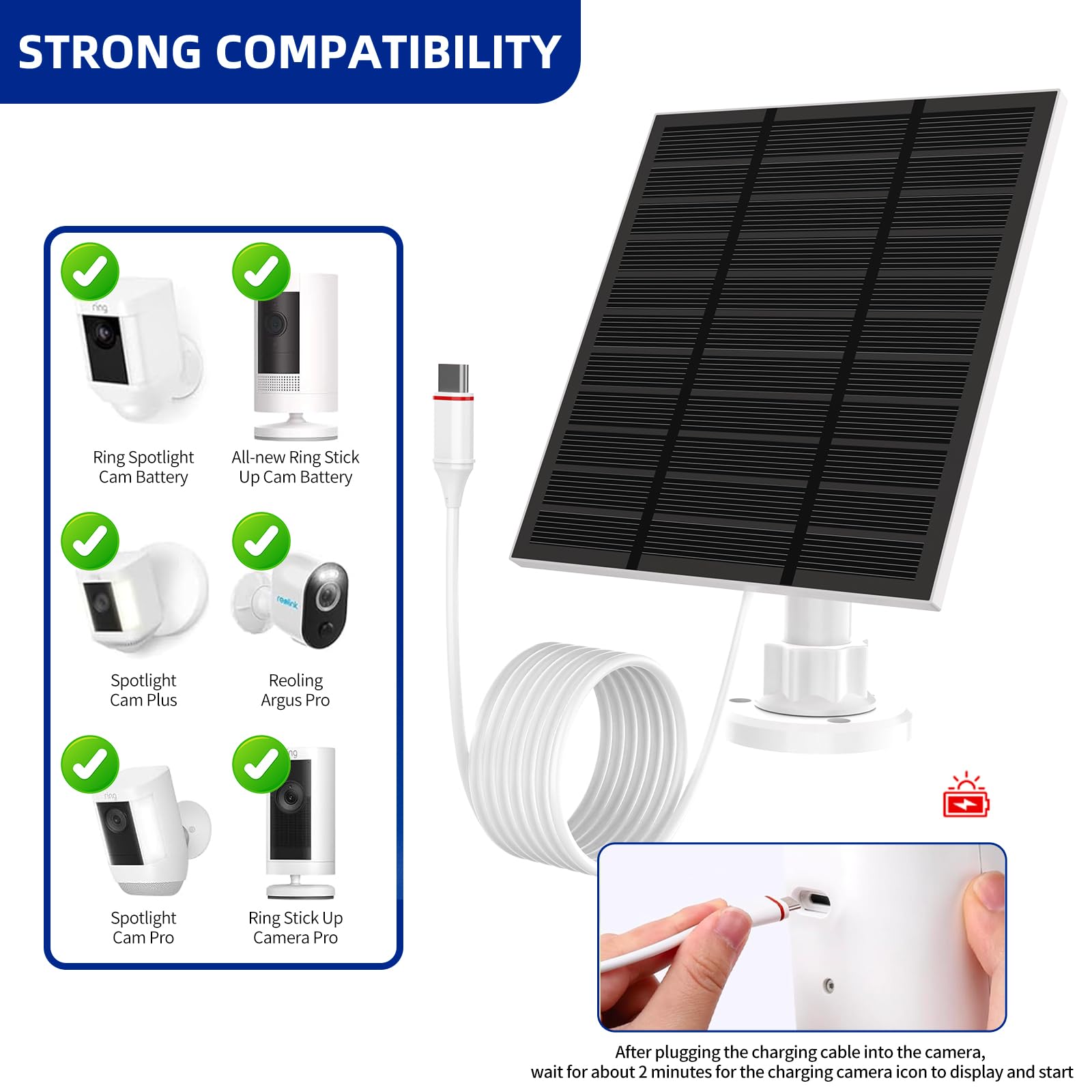 LMDTYN solar panel mounted on Spotlight Cam delivering continuous power