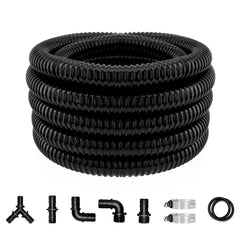 LONGRUN front view of pond tubing kit showing components and length benefit