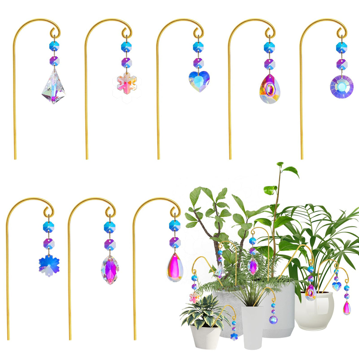 LONGSHENG front pack of eight plant stakes showing product and benefit