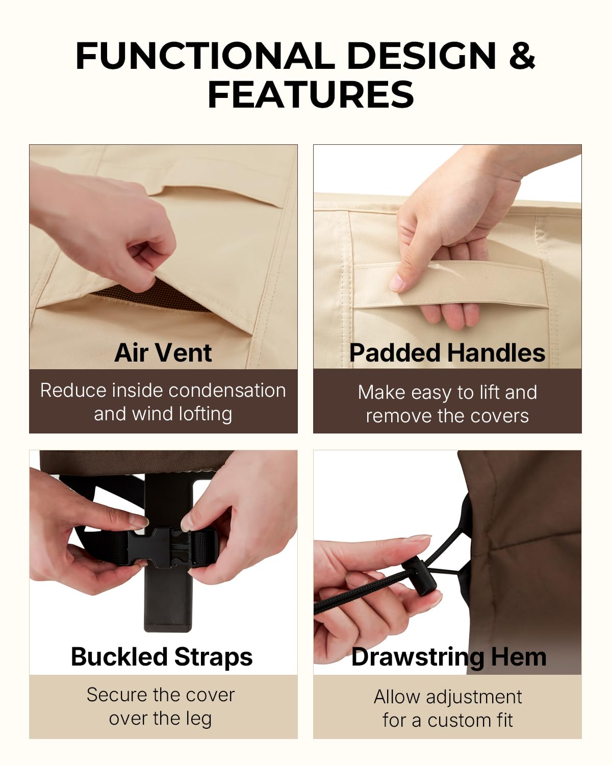 loriano buckled strap under leg securing cover against strong winds