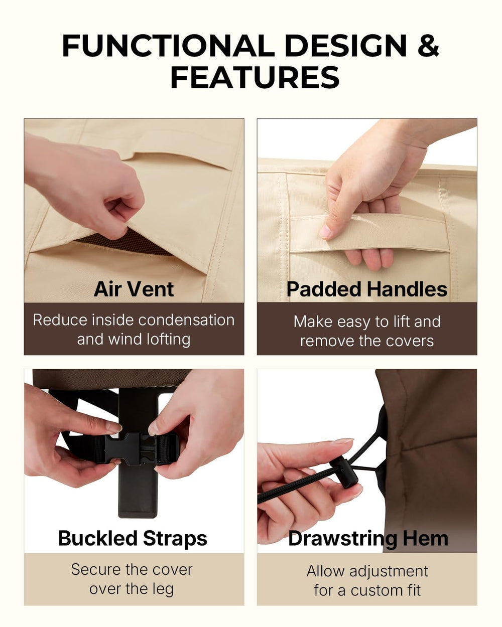 loriano buckled strap under leg securing cover against strong winds