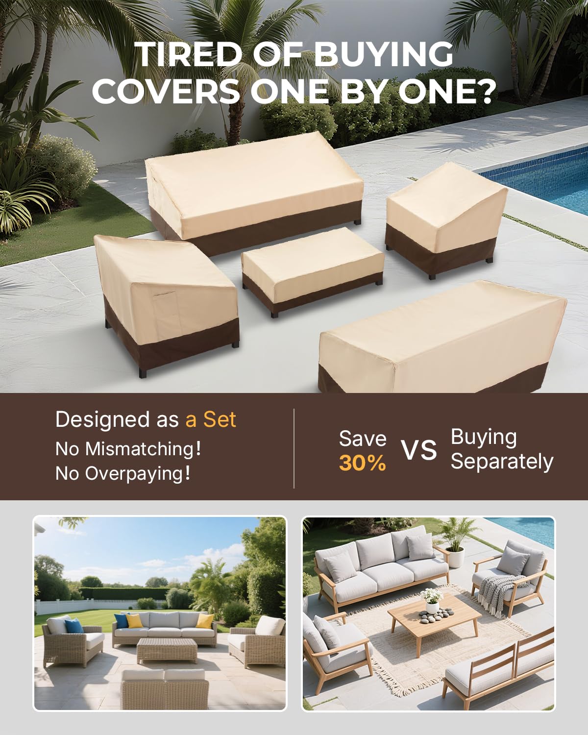 loriano lifestyle patio setting demonstrating all-piece coverage and curb appeal