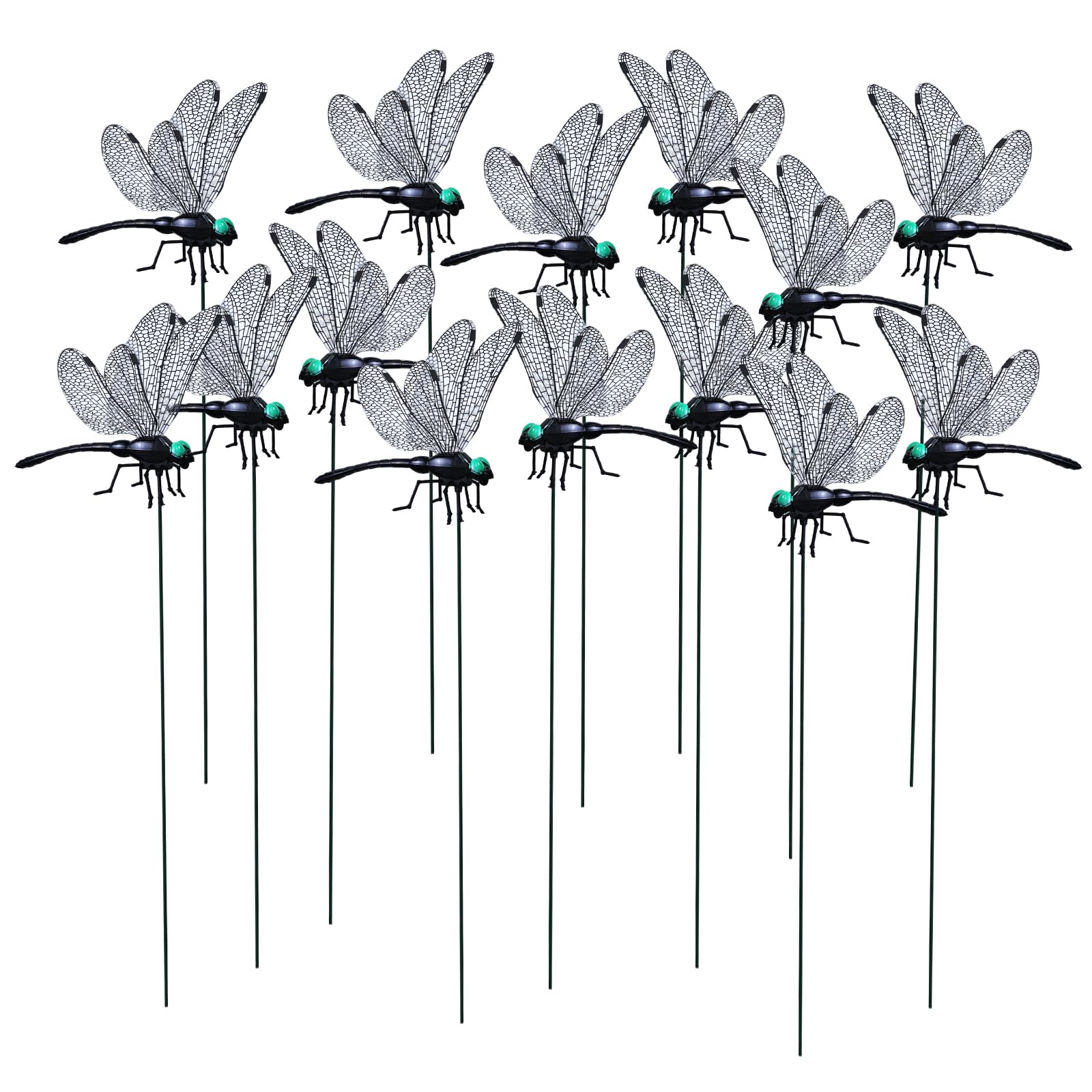 LOTADILO front view of 20 black dragonfly stakes for cohesive decor