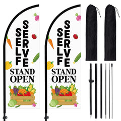 Lounsweer front view of flag showing bold self serve message and increased visibility