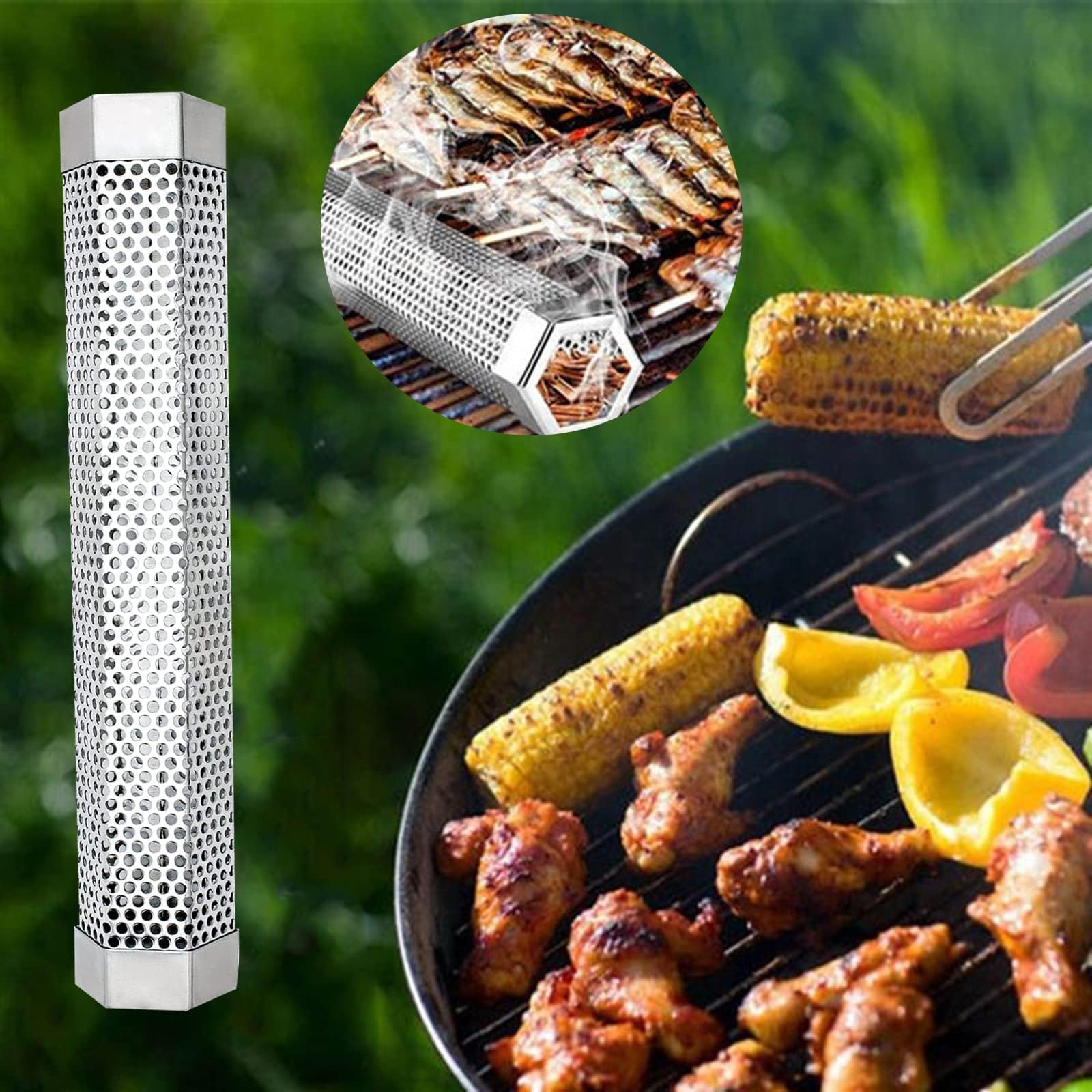 LOVEERCT smoke tube next to ruler showing 12-inch capacity for up to five hours smoke