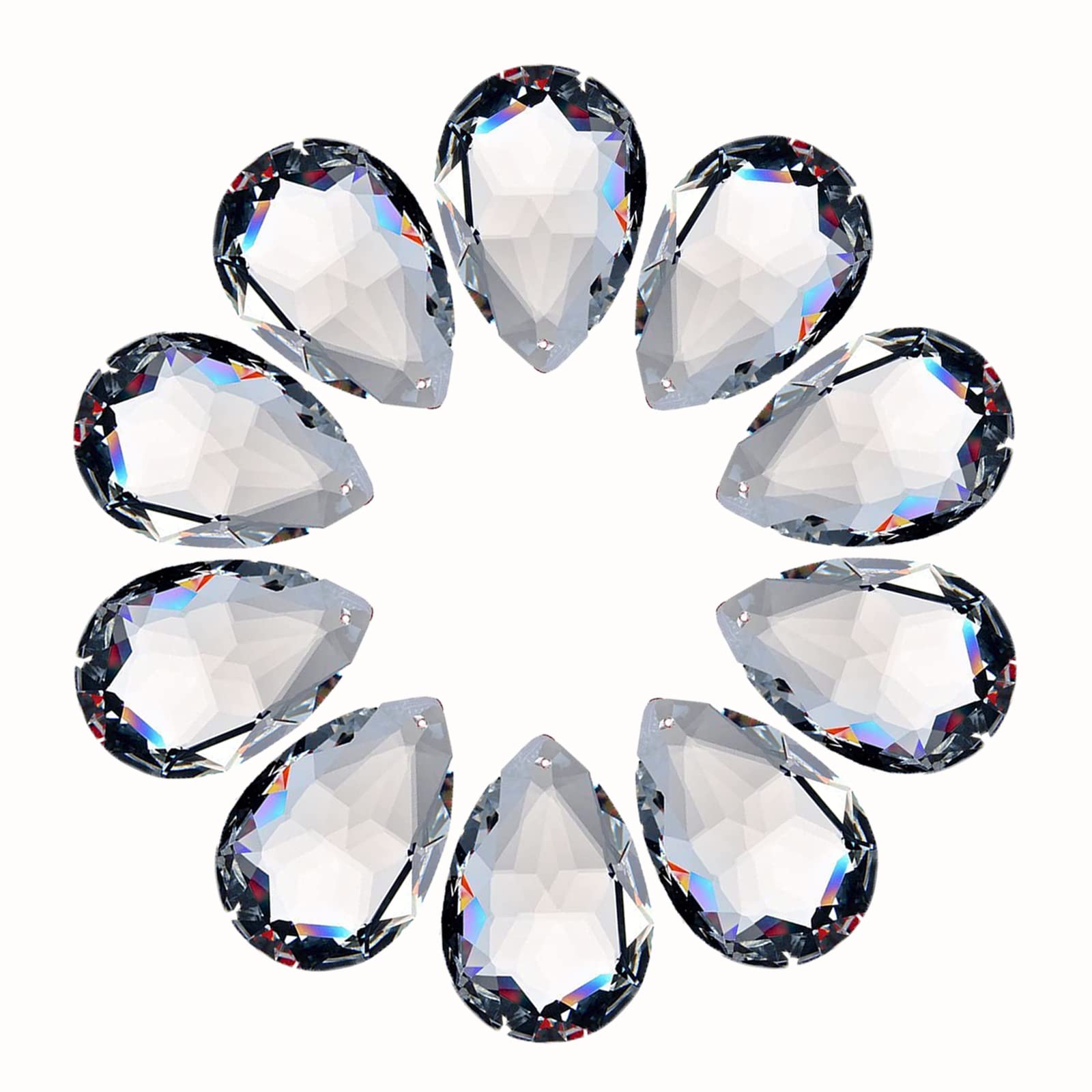 LoveUnited front view of ten teardrop prisms showing uniform clarity and sparkle