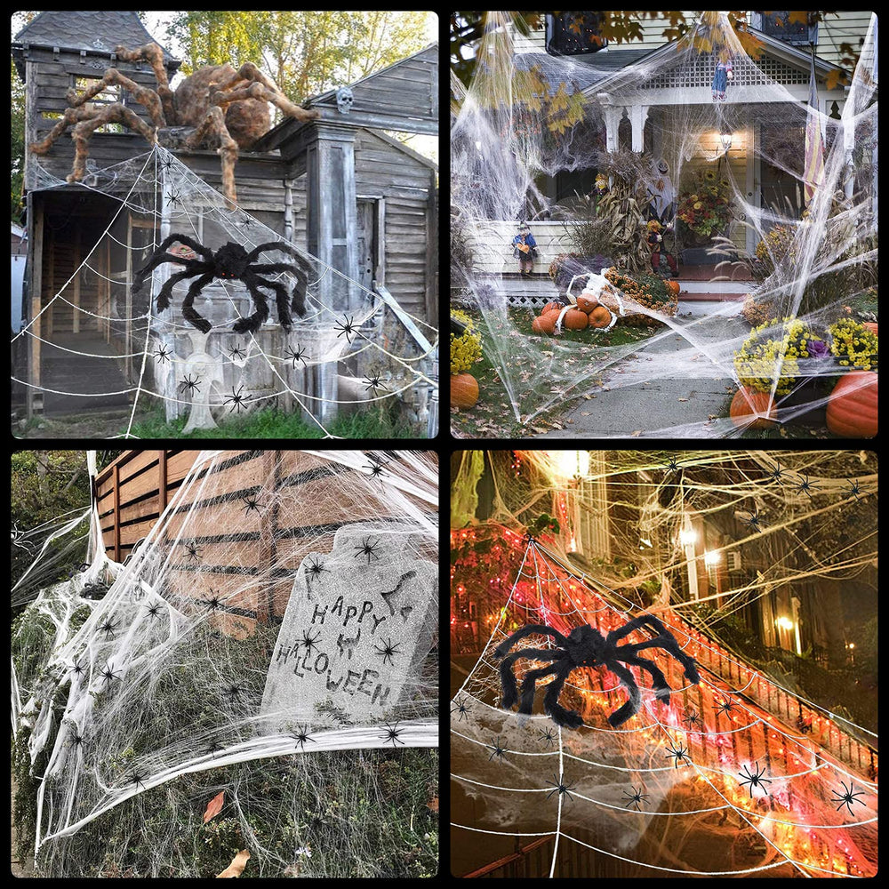 Lovinland nighttime yard display with web and spider, creates spooky curb appeal