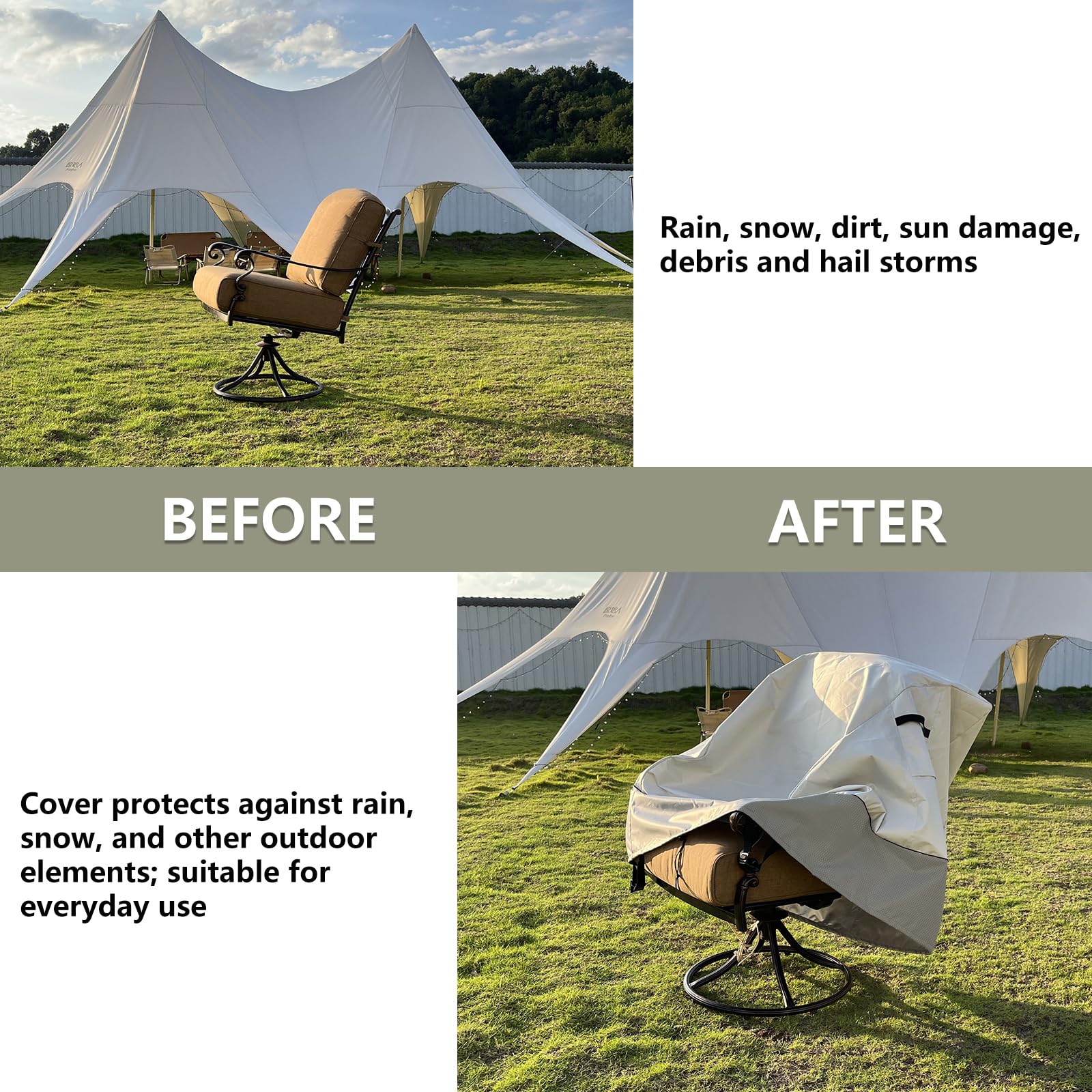 LSongSKY covered swivel chair in patio scene protecting furniture from rain