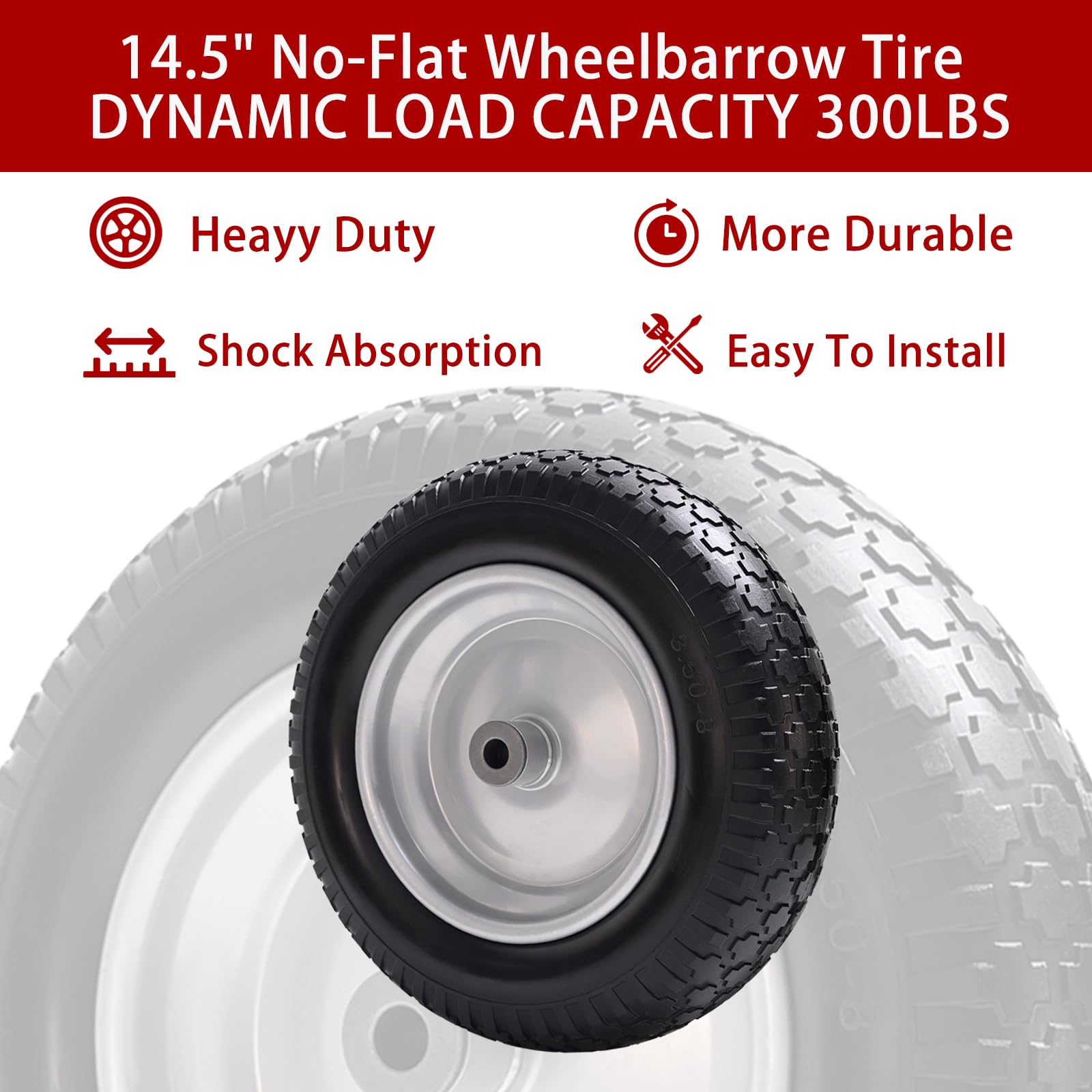 LTNICER wheel installed on a garden wheelbarrow demonstrating ready-to-use durability benefit
