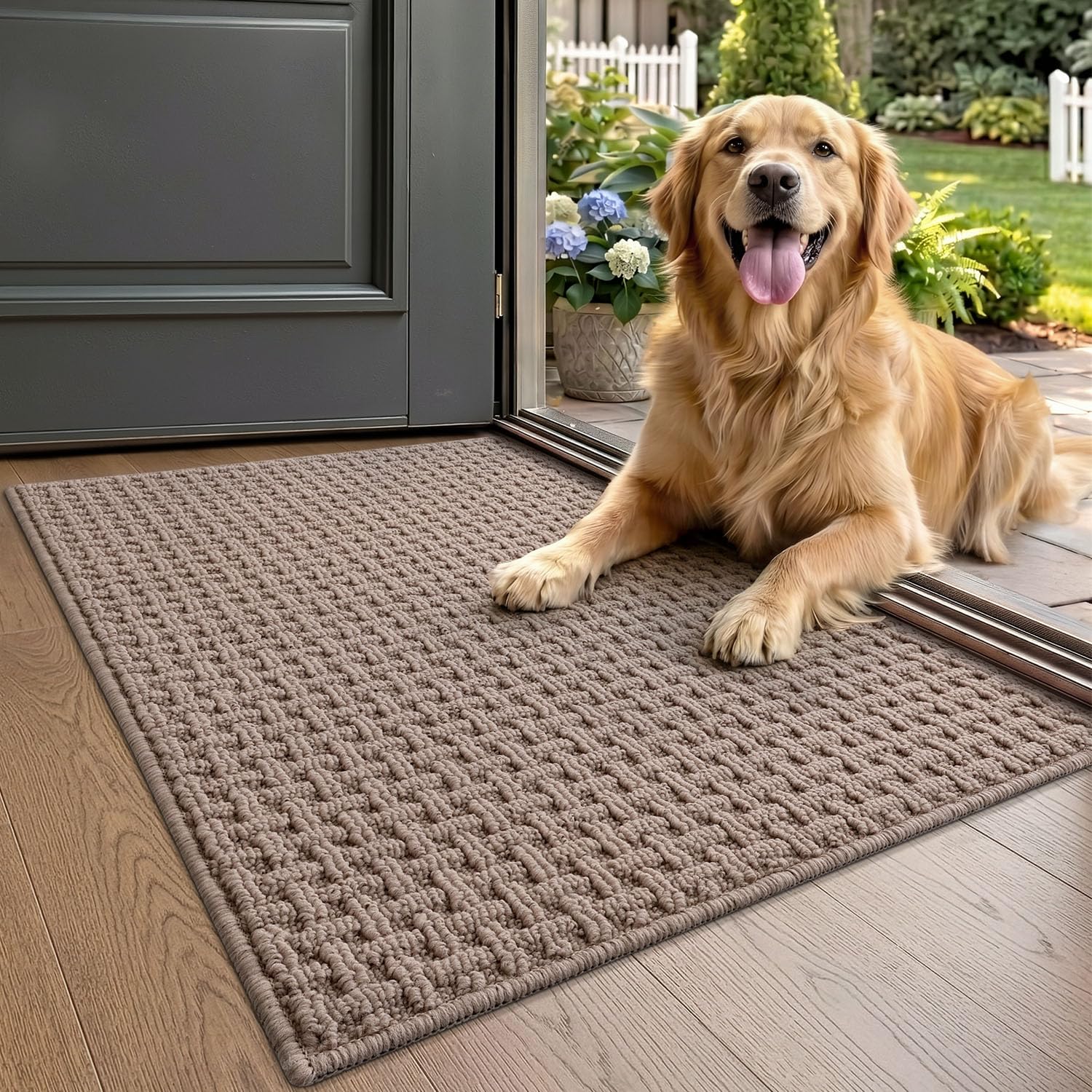 LUMI front view entryway mat showcasing clean, absorbent surface and neutral taupe