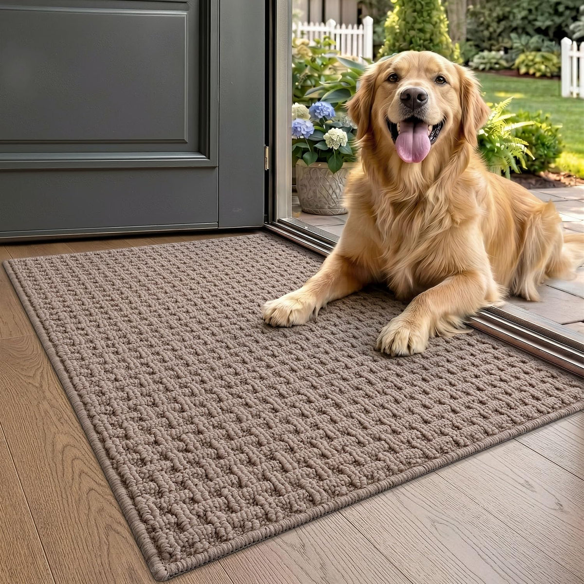 LUMI front view entryway mat showcasing clean, absorbent surface and neutral taupe