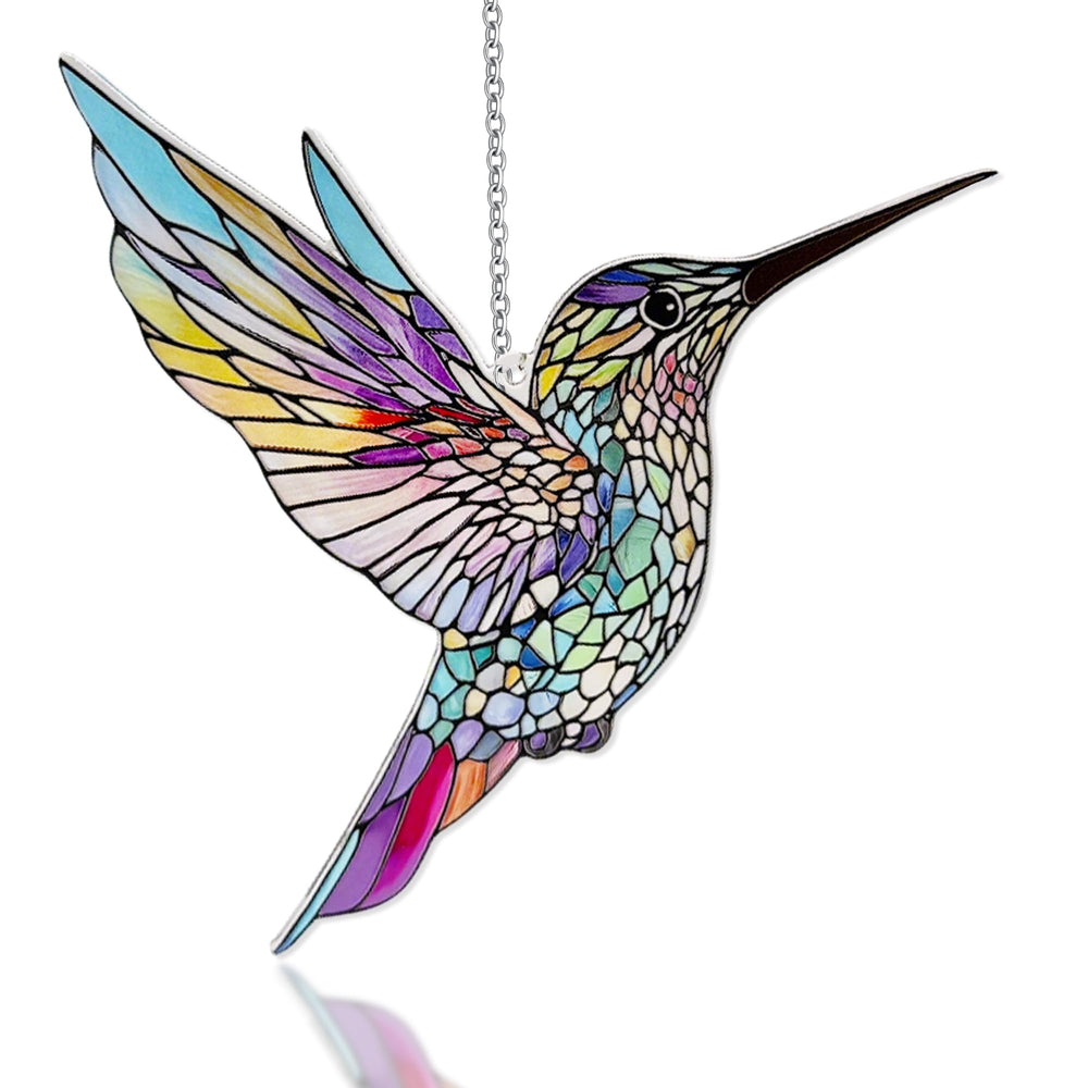 LXTMMRLJQ hummingbird front view showing vibrant colors and clear glass benefit