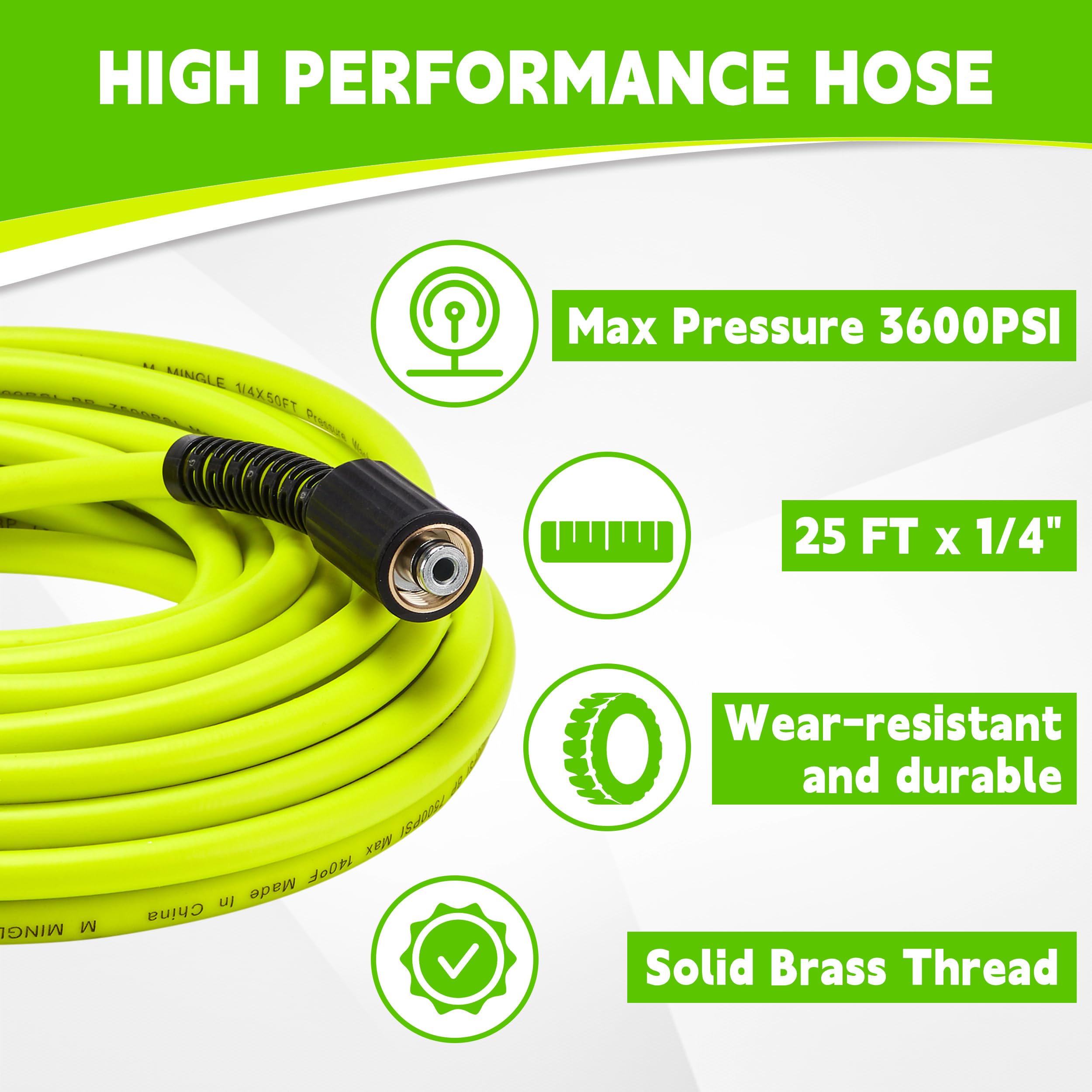 M MINGLE 25ft hose coiled for easy carrying and tangle-free storage