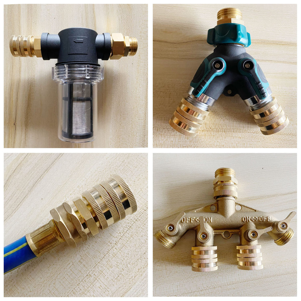 M MINGLE adapter joining two garden hoses to extend reach and prevent leaks