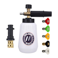 M MINGLE front view of foam cannon showing bottle and connector, easy setup benefit