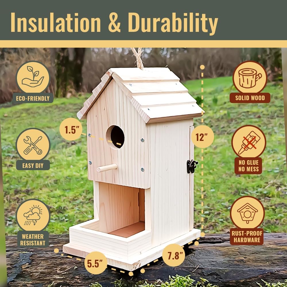 Maboko assembled birdhouse front view ready for mounting and bird use